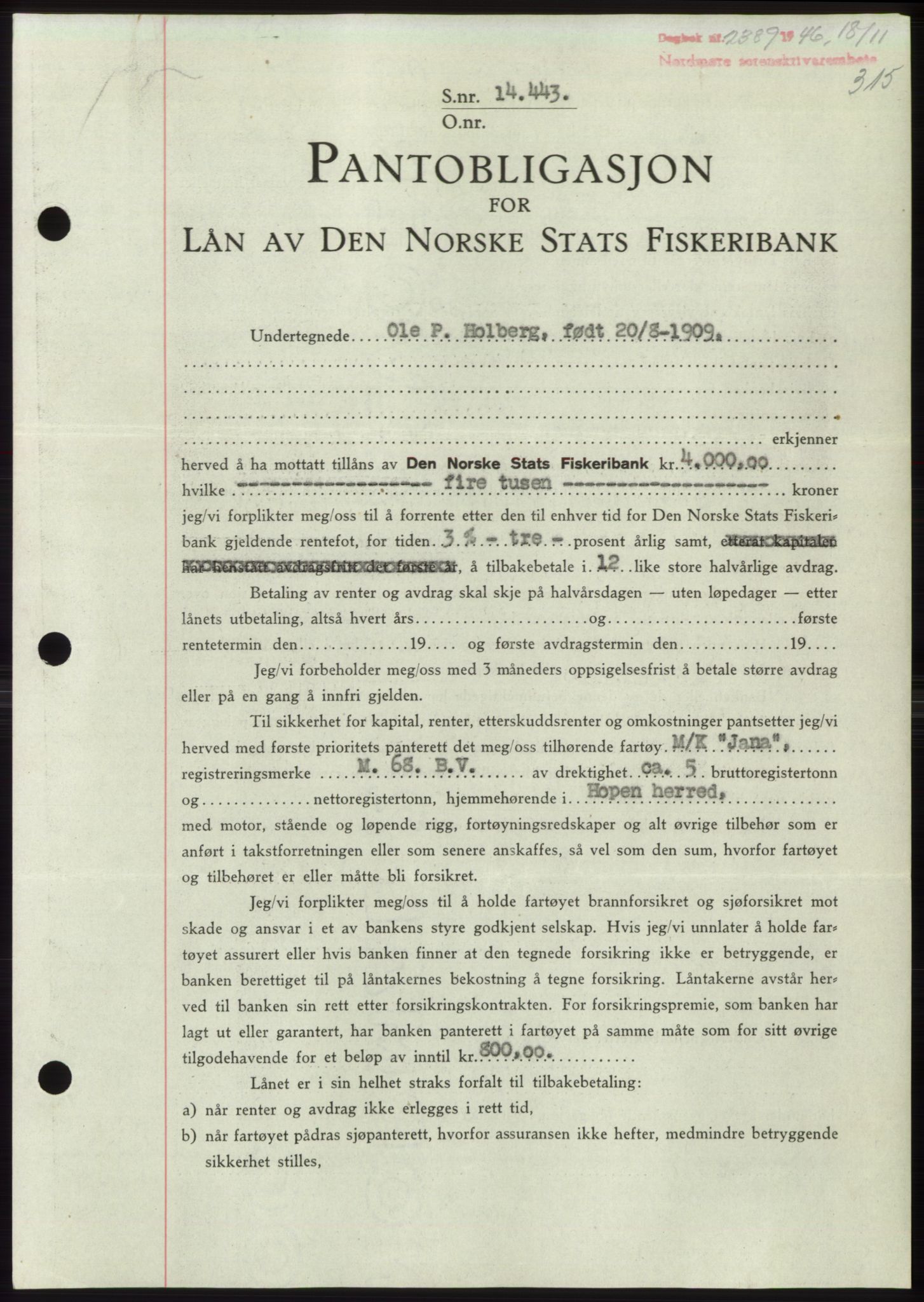 Nordmøre sorenskriveri, AV/SAT-A-4132/1/2/2Ca: Mortgage book no. B95, 1946-1947, Diary no: : 2389/1946