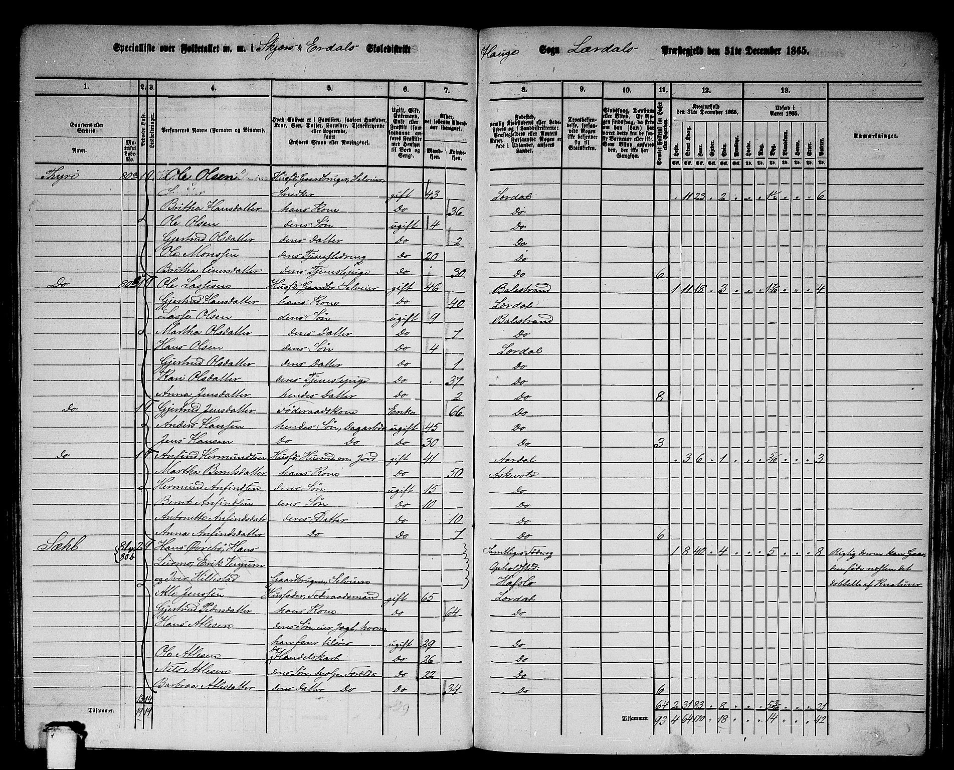 RA, 1865 census for Lærdal, 1865, p. 114