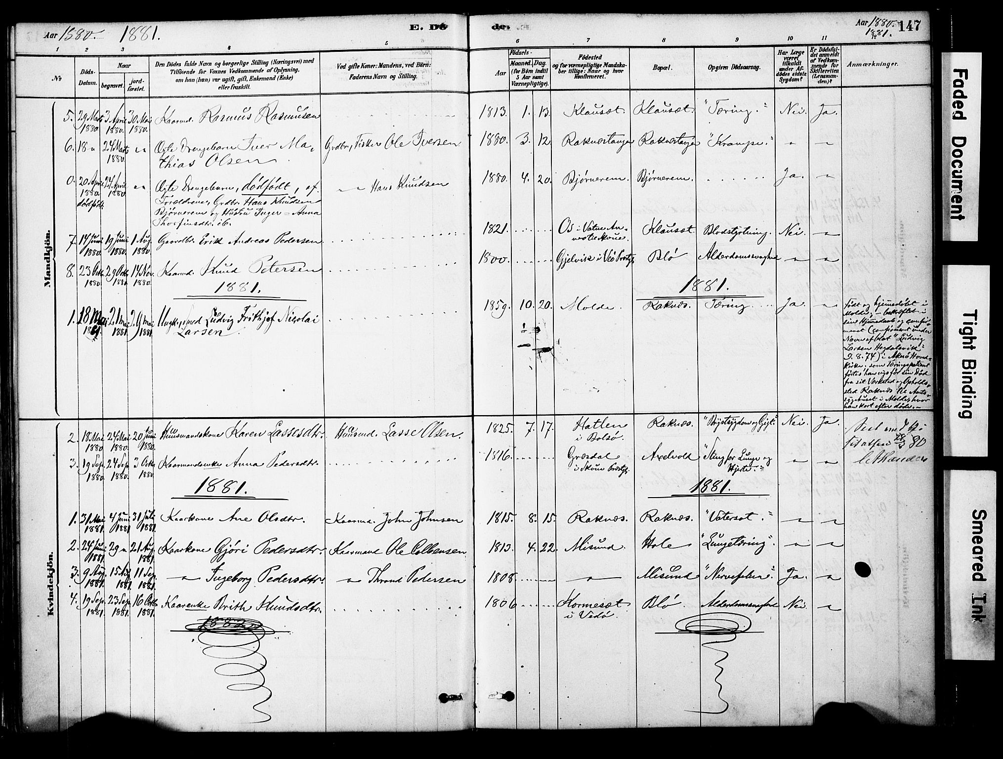 Ministerialprotokoller, klokkerbøker og fødselsregistre - Møre og Romsdal, AV/SAT-A-1454/563/L0736: Parish register (official) no. 563A01, 1878-1903, p. 147