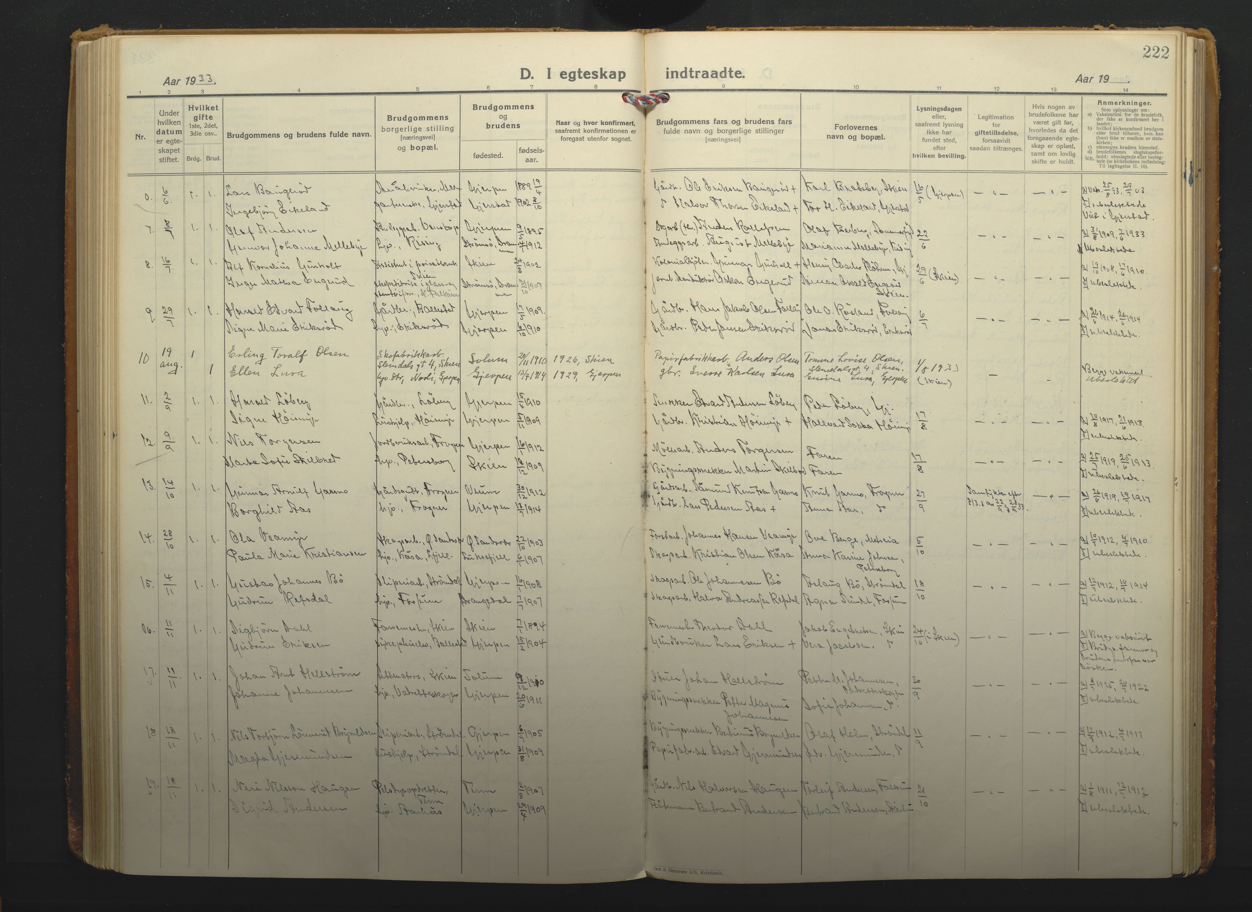 Gjerpen kirkebøker, SAKO/A-265/F/Fa/L0014: Parish register (official) no. I 14, 1925-1938, p. 222