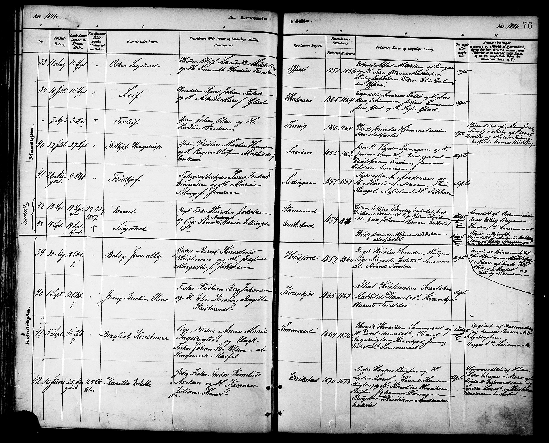 Ministerialprotokoller, klokkerbøker og fødselsregistre - Nordland, AV/SAT-A-1459/872/L1035: Parish register (official) no. 872A10, 1884-1896, p. 76