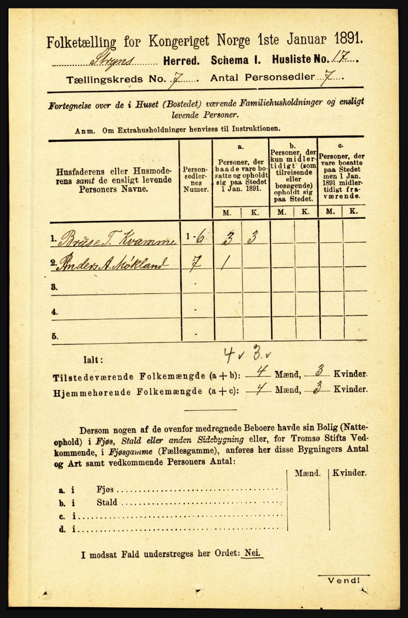 RA, 1891 census for 1448 Stryn, 1891, p. 2789