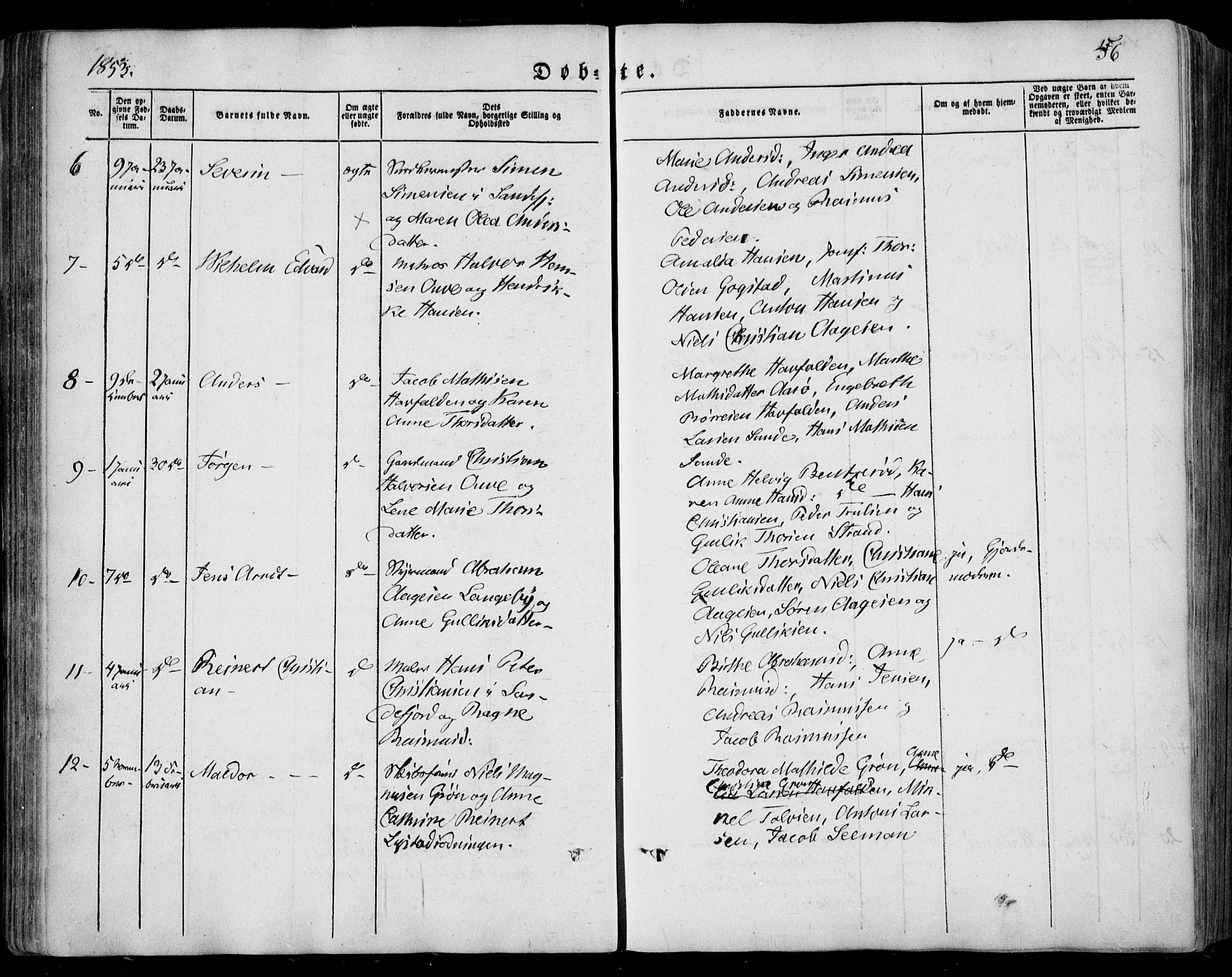 Sandar kirkebøker, SAKO/A-243/F/Fa/L0006: Parish register (official) no. 6, 1847-1860, p. 56