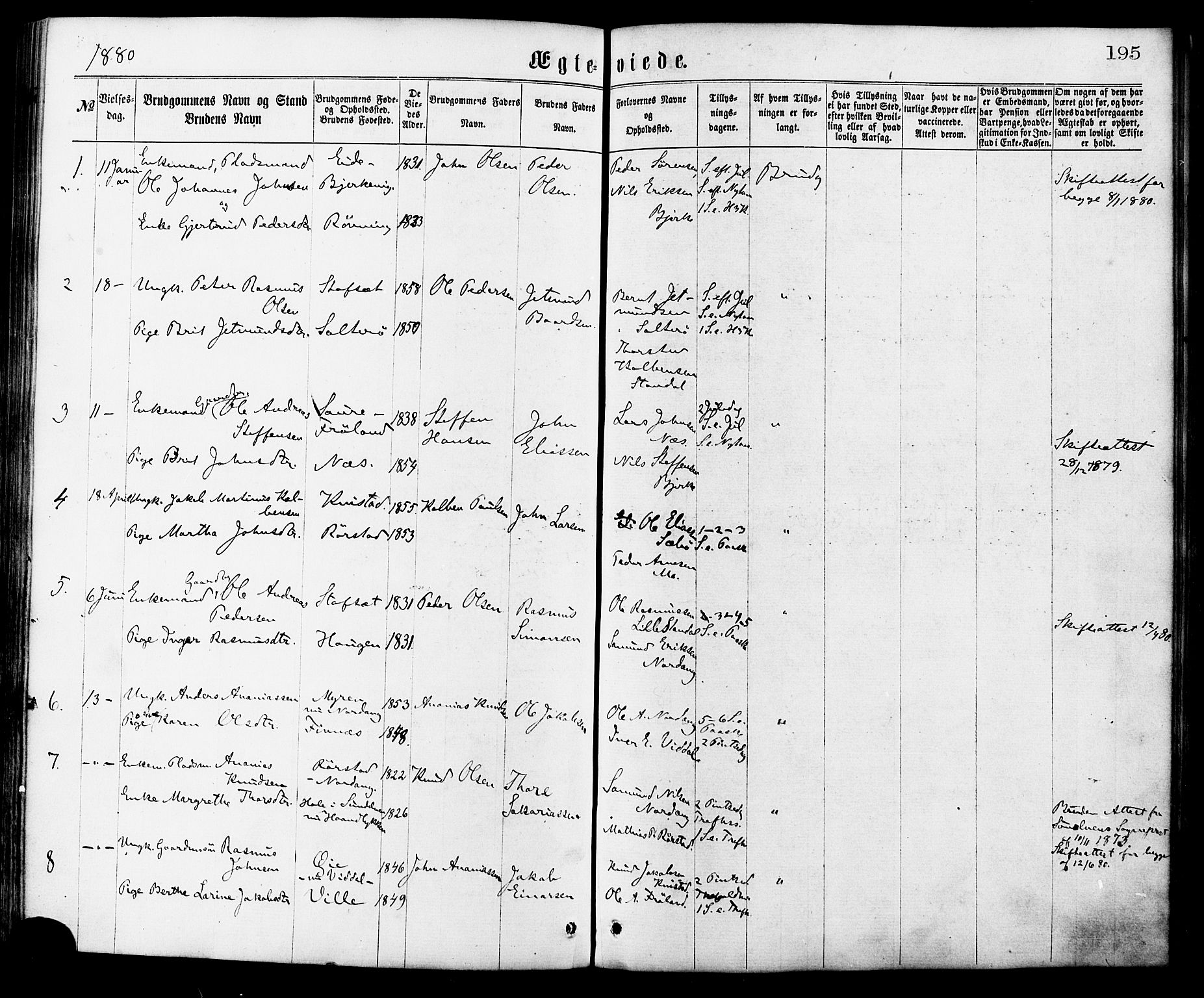 Ministerialprotokoller, klokkerbøker og fødselsregistre - Møre og Romsdal, SAT/A-1454/515/L0210: Parish register (official) no. 515A06, 1868-1885, p. 195