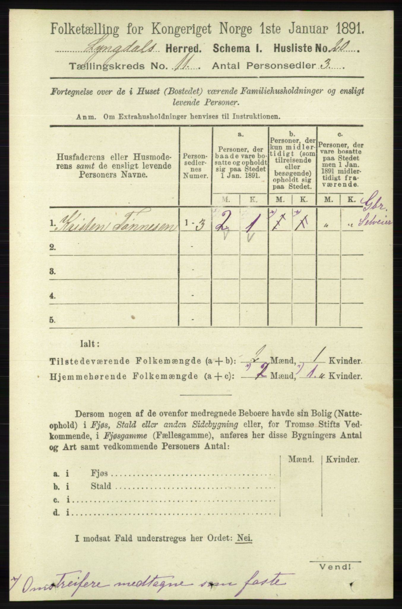 RA, 1891 census for 1032 Lyngdal, 1891, p. 4752