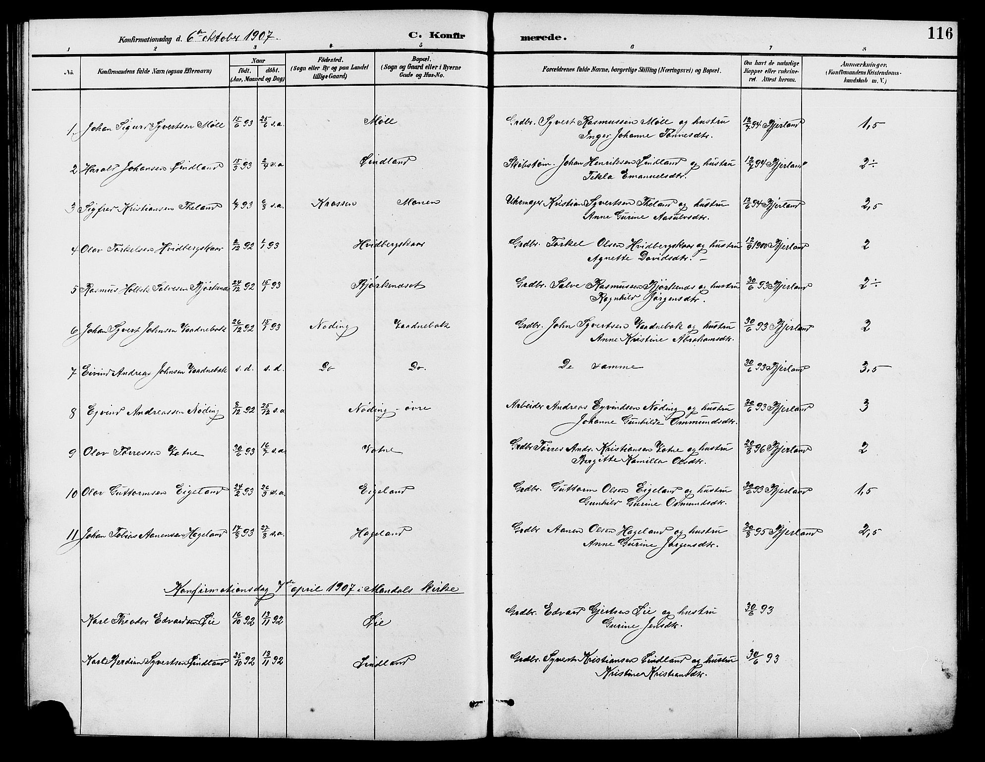 Holum sokneprestkontor, SAK/1111-0022/F/Fb/Fba/L0005: Parish register (copy) no. B 5, 1891-1909, p. 116