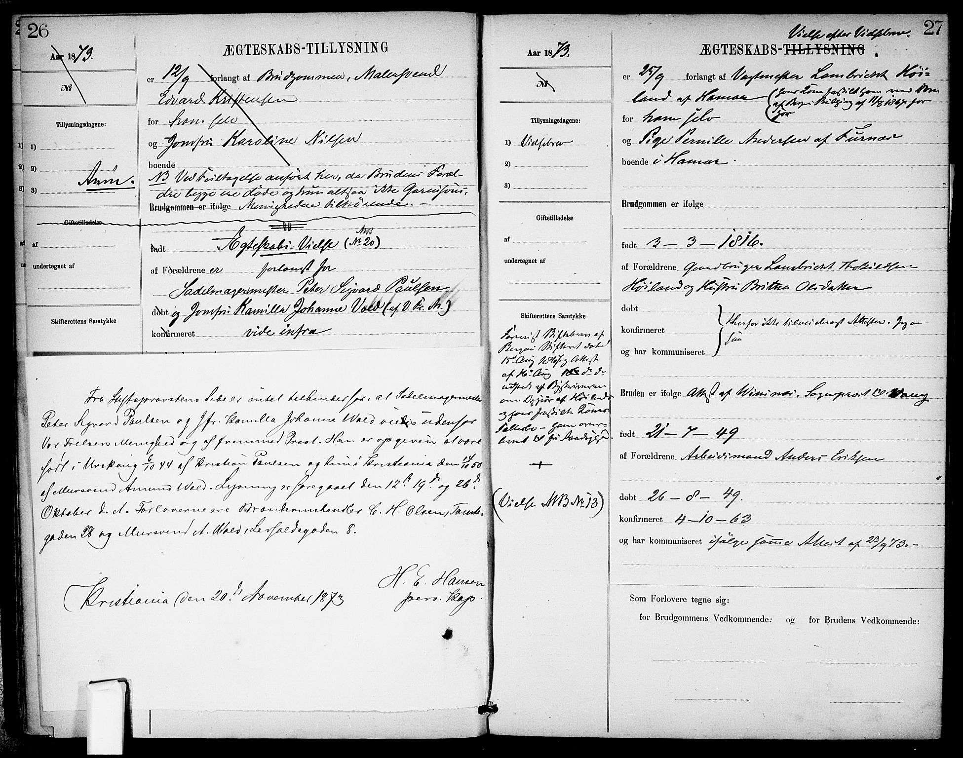 Garnisonsmenigheten Kirkebøker, AV/SAO-A-10846/H/Ha/L0007: Banns register no. I 7, 1872-1893, p. 26-27