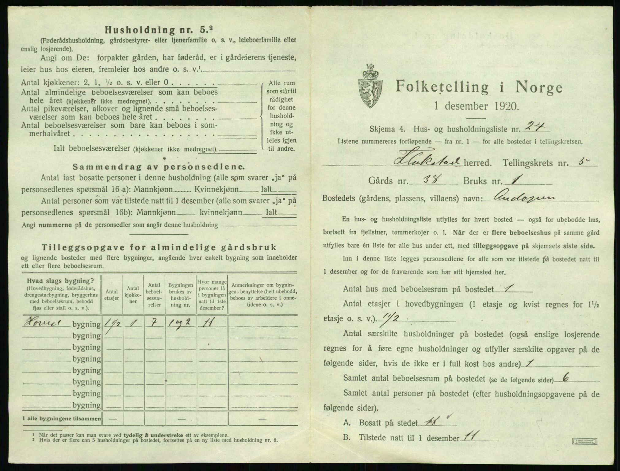 SAT, 1920 census for Flakstad, 1920, p. 509