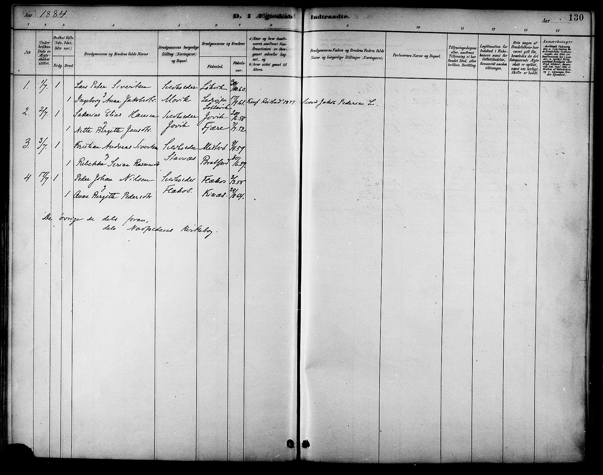 Ministerialprotokoller, klokkerbøker og fødselsregistre - Nordland, SAT/A-1459/854/L0778: Parish register (official) no. 854A01 /2, 1881-1888, p. 130