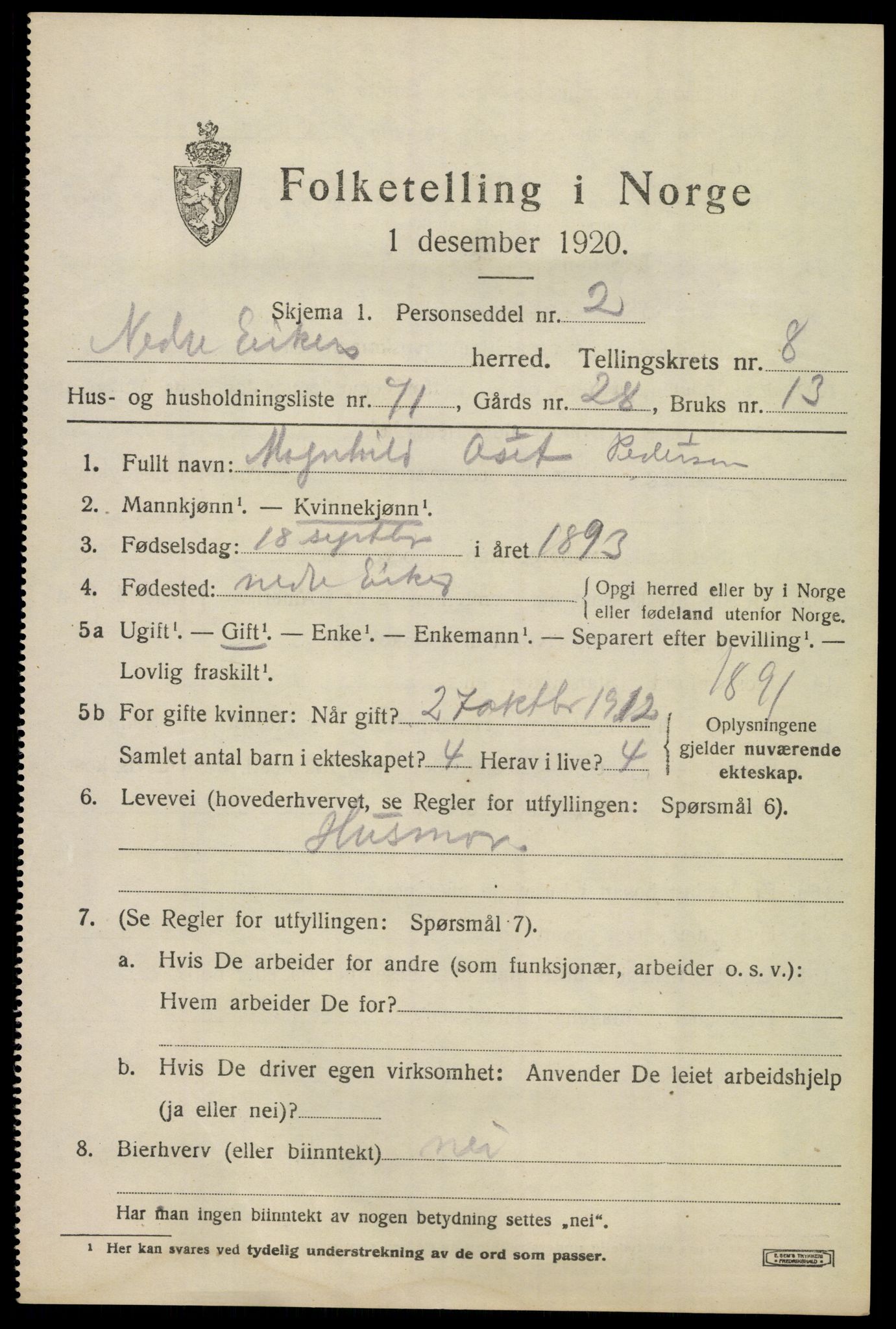 SAKO, 1920 census for Nedre Eiker, 1920, p. 9229