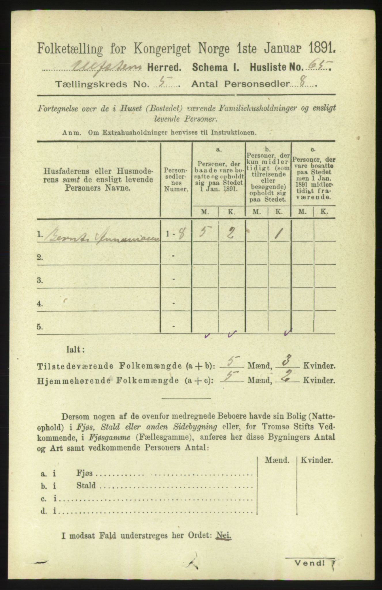 RA, 1891 census for 1516 Ulstein, 1891, p. 1256