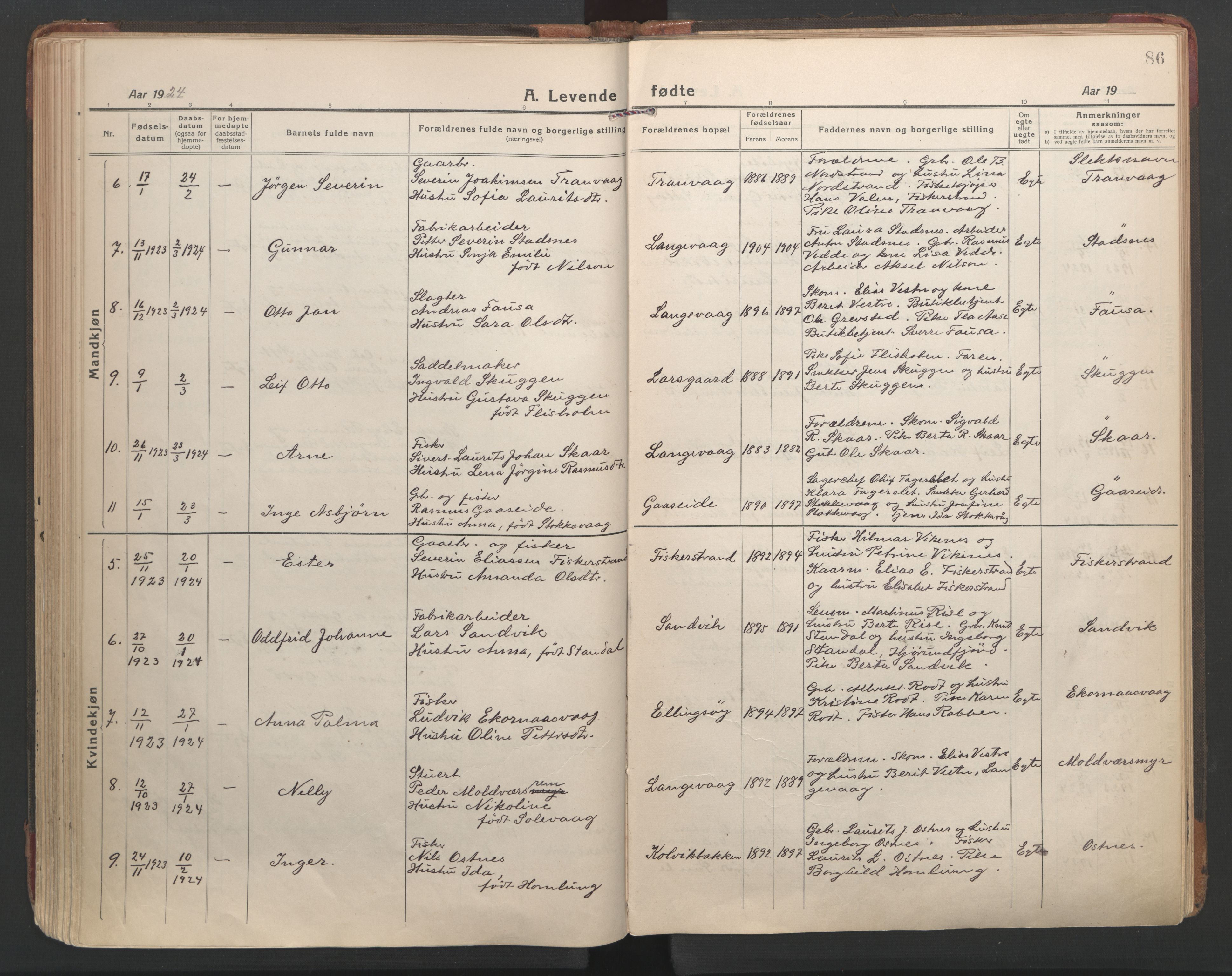Ministerialprotokoller, klokkerbøker og fødselsregistre - Møre og Romsdal, SAT/A-1454/528/L0412: Parish register (official) no. 528A21, 1920-1926, p. 86
