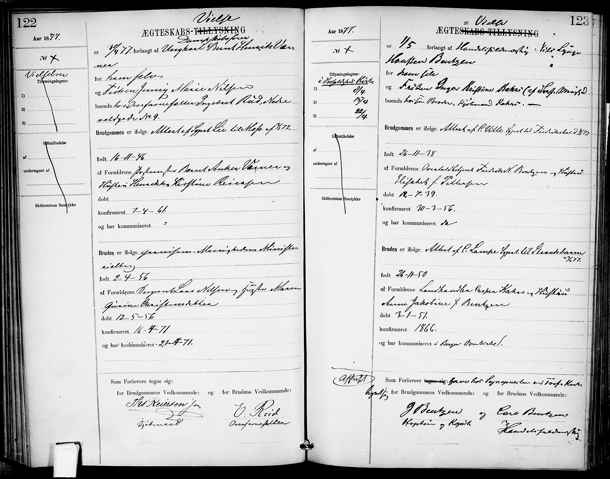 Garnisonsmenigheten Kirkebøker, SAO/A-10846/H/Ha/L0007: Banns register no. I 7, 1872-1893, p. 122-123