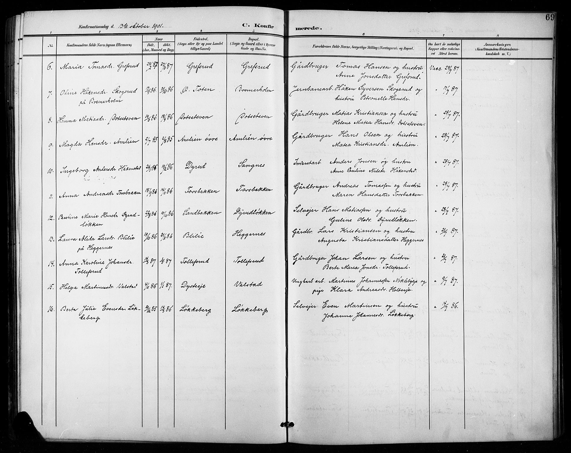 Vestre Toten prestekontor, SAH/PREST-108/H/Ha/Hab/L0016: Parish register (copy) no. 16, 1901-1915, p. 69