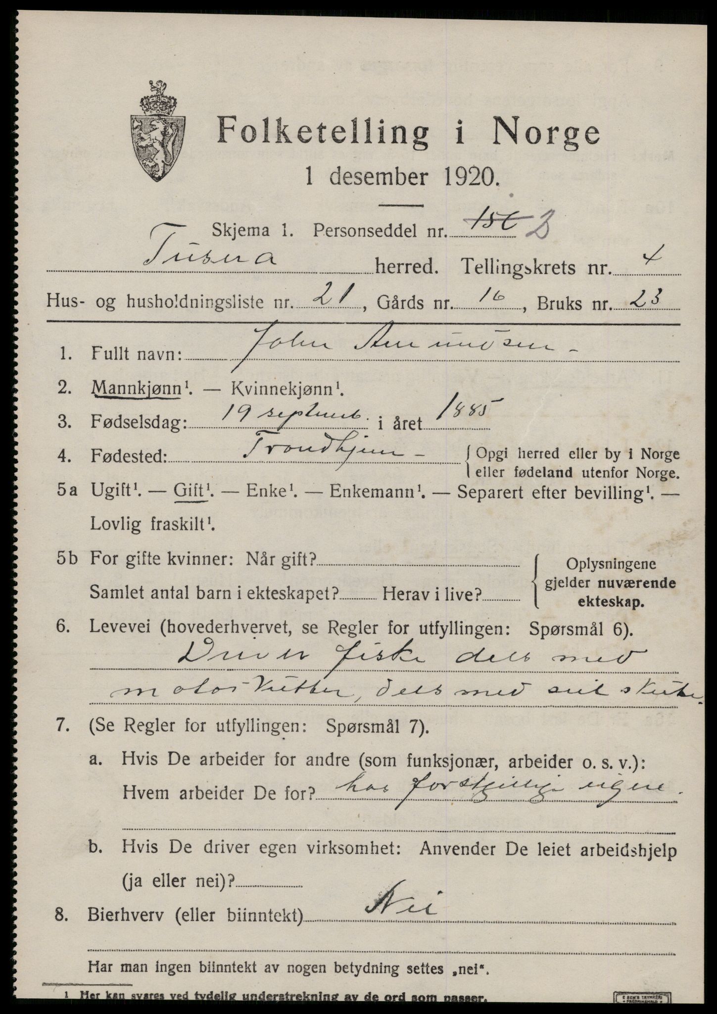 SAT, 1920 census for Tustna, 1920, p. 2025