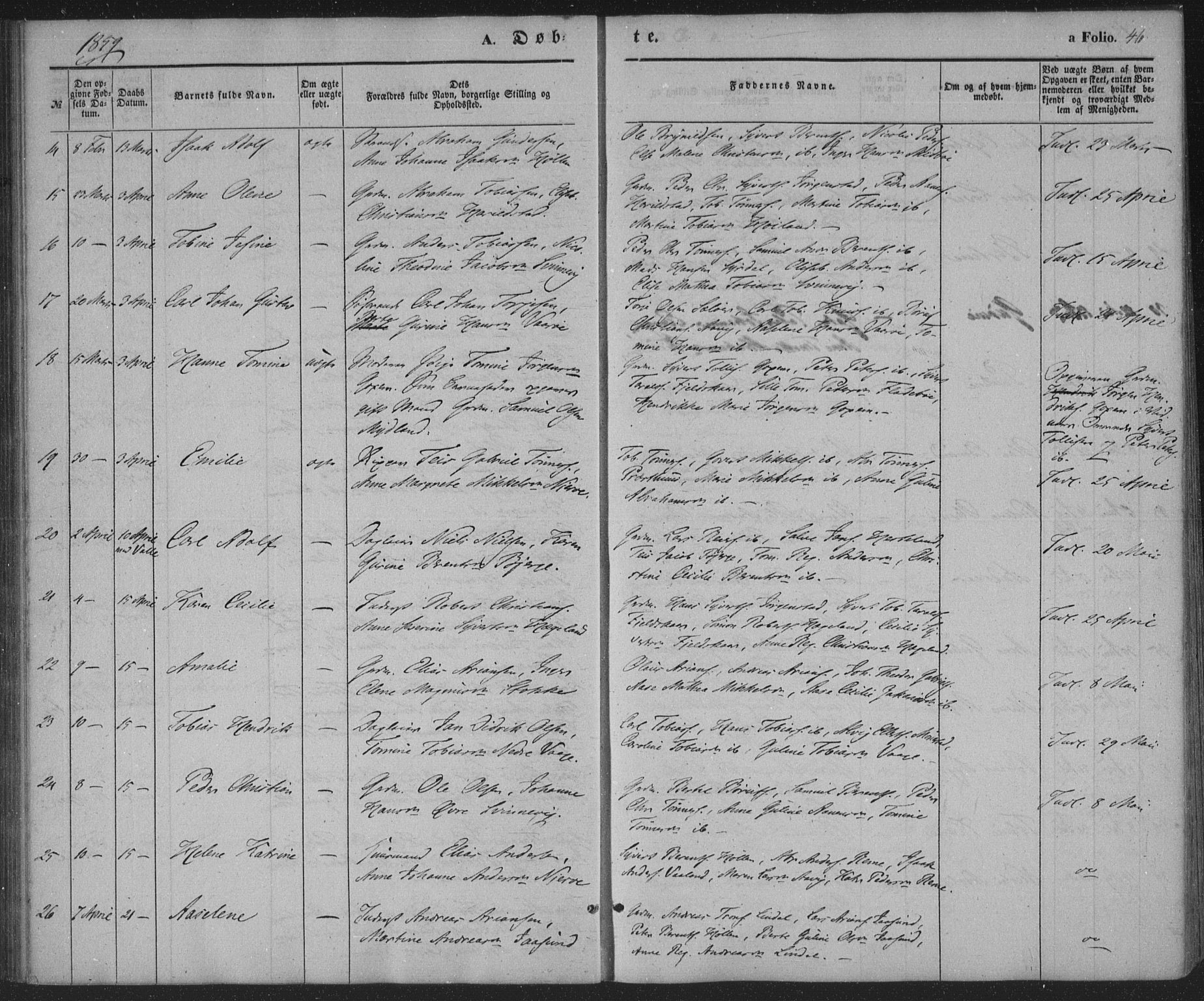 Sør-Audnedal sokneprestkontor, AV/SAK-1111-0039/F/Fa/Faa/L0002: Parish register (official) no. A 2, 1848-1867, p. 46