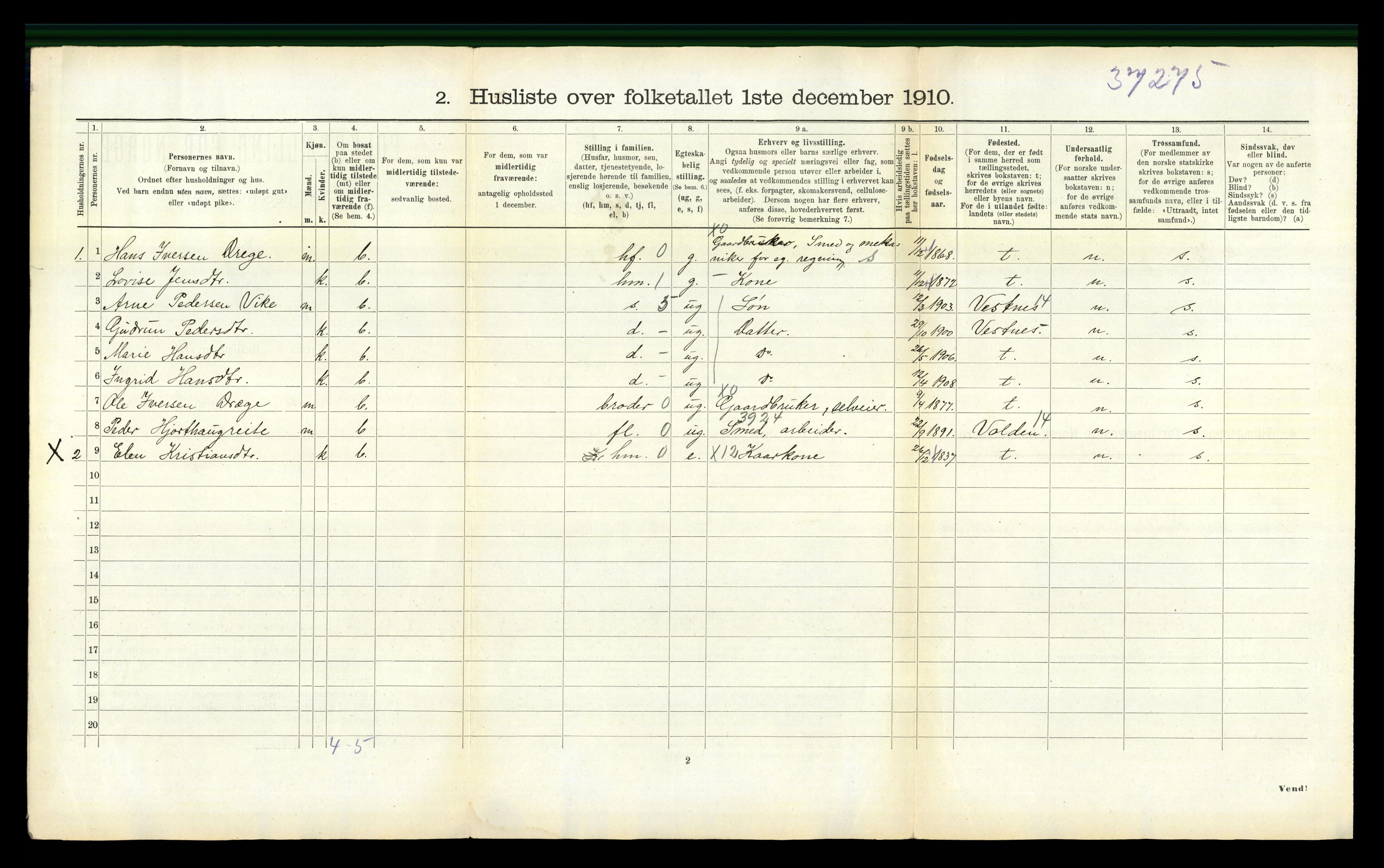 RA, 1910 census for Stranda, 1910, p. 191