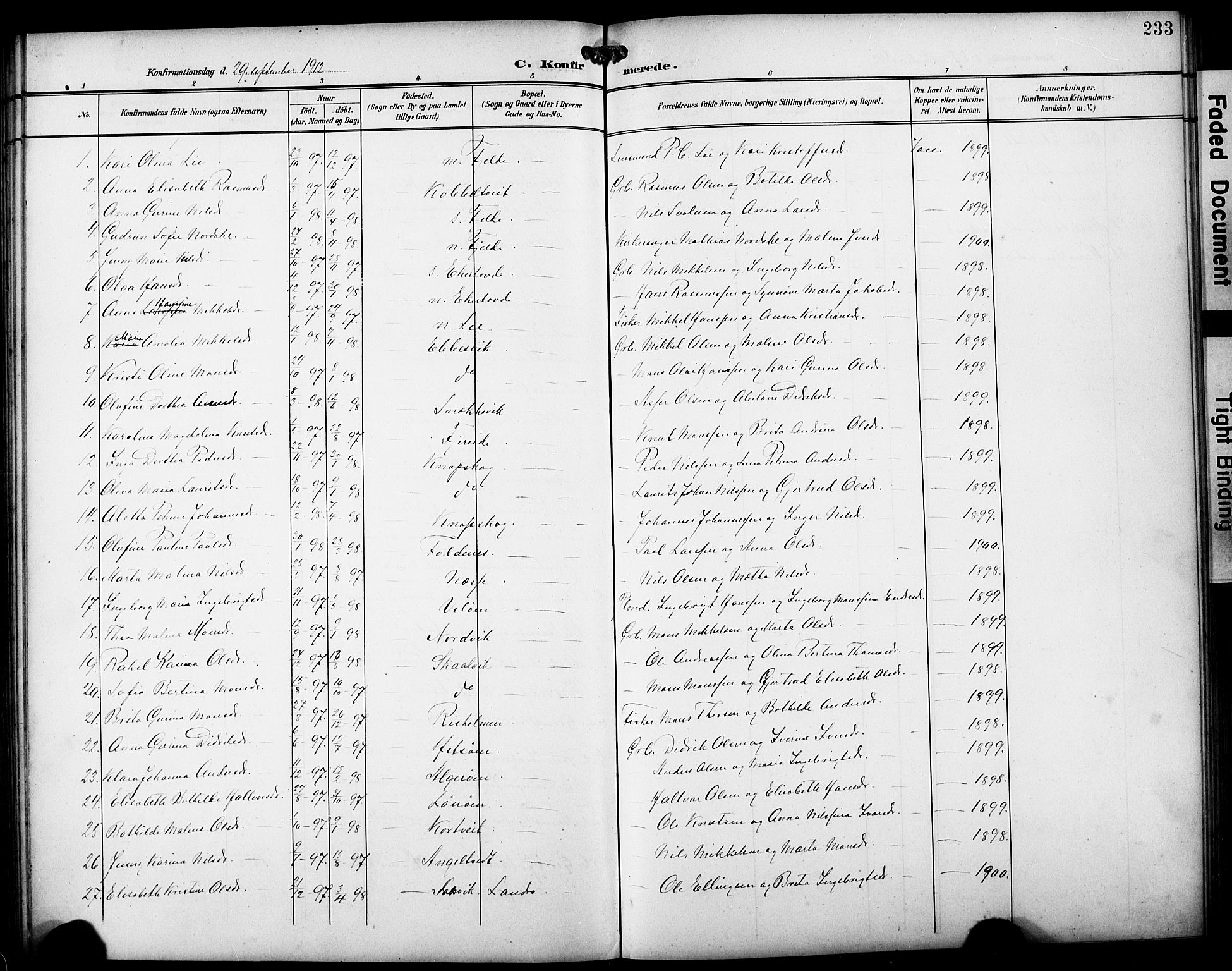 Fjell sokneprestembete, SAB/A-75301/H/Hab: Parish register (copy) no. A 5, 1899-1918, p. 233