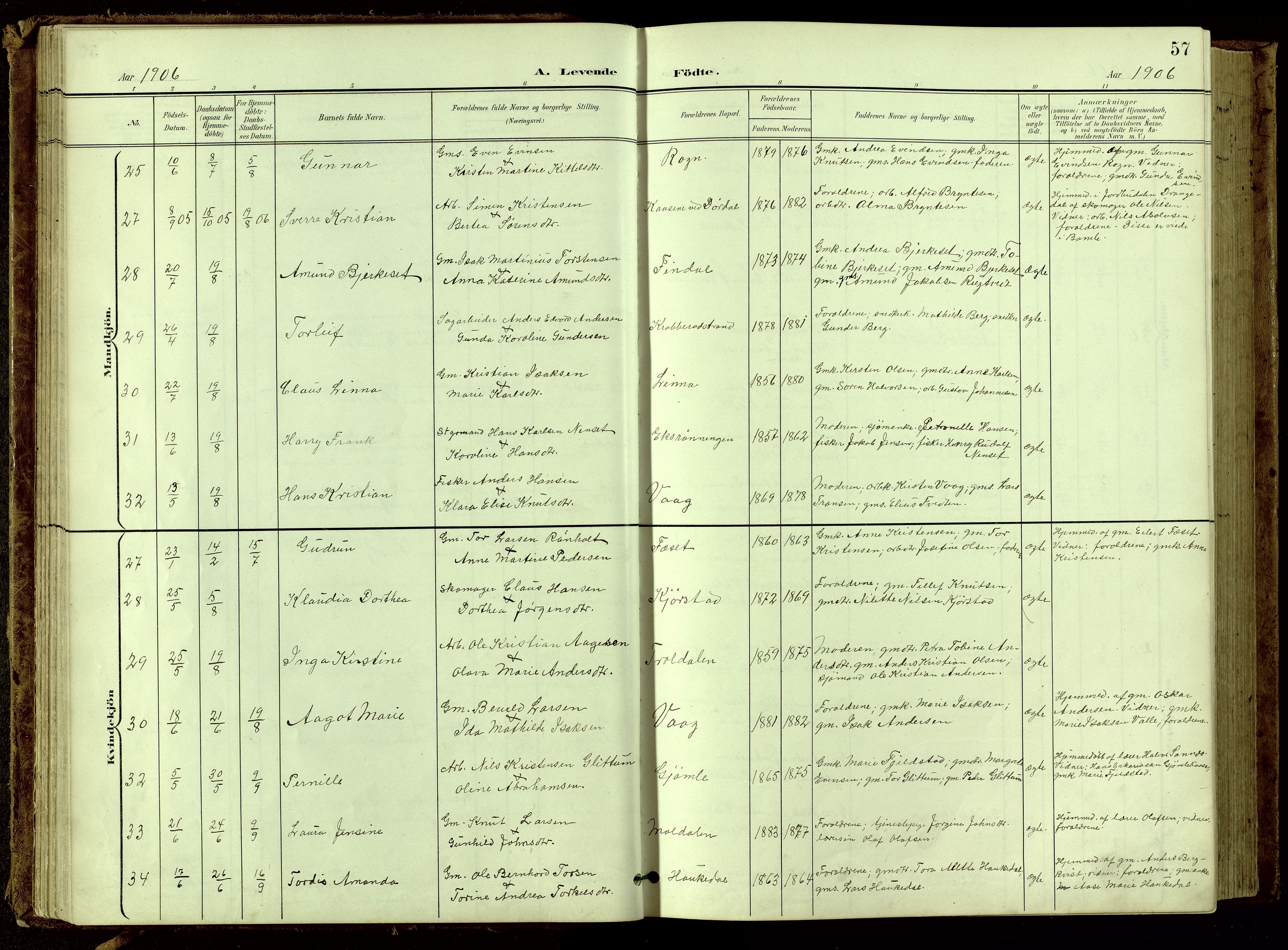 Bamble kirkebøker, AV/SAKO-A-253/G/Ga/L0010: Parish register (copy) no. I 10, 1901-1919, p. 57