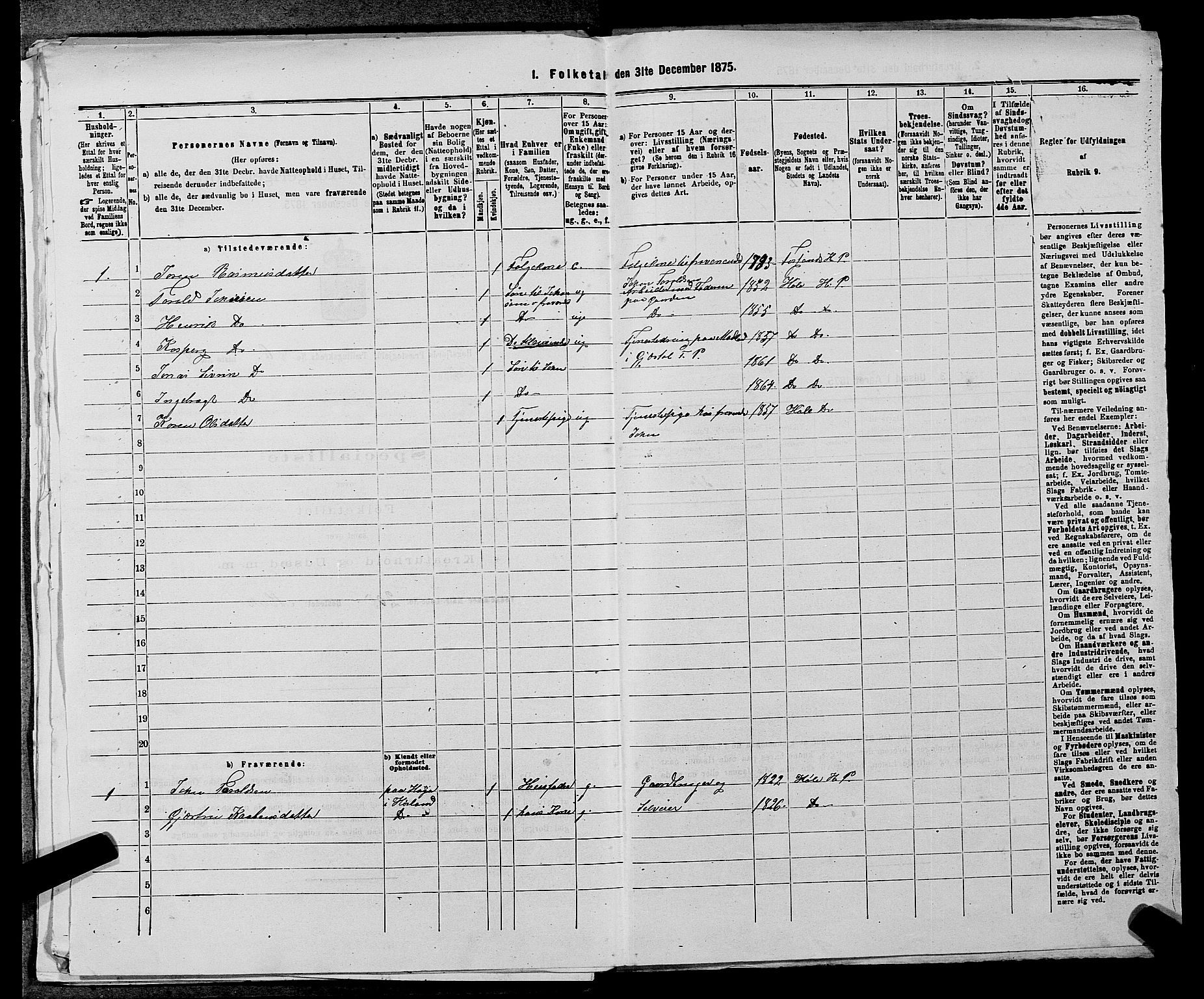 SAST, 1875 census for 1128P Høgsfjord, 1875, p. 741