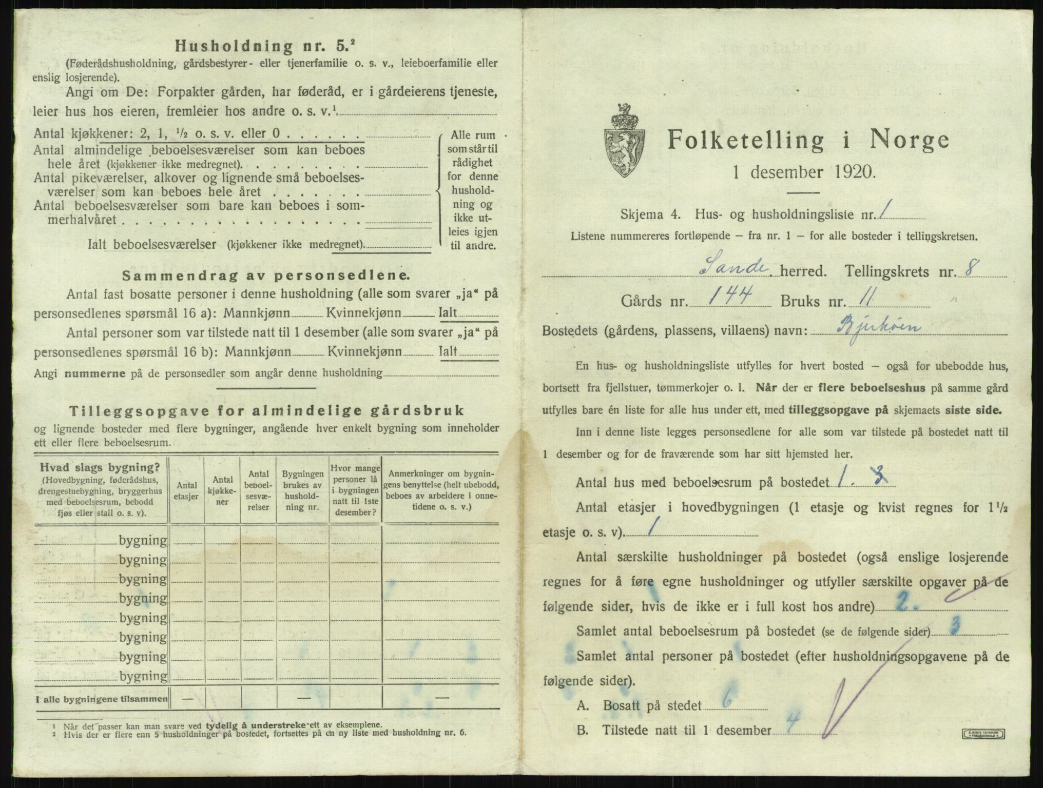 SAKO, 1920 census for Sande, 1920, p. 1360