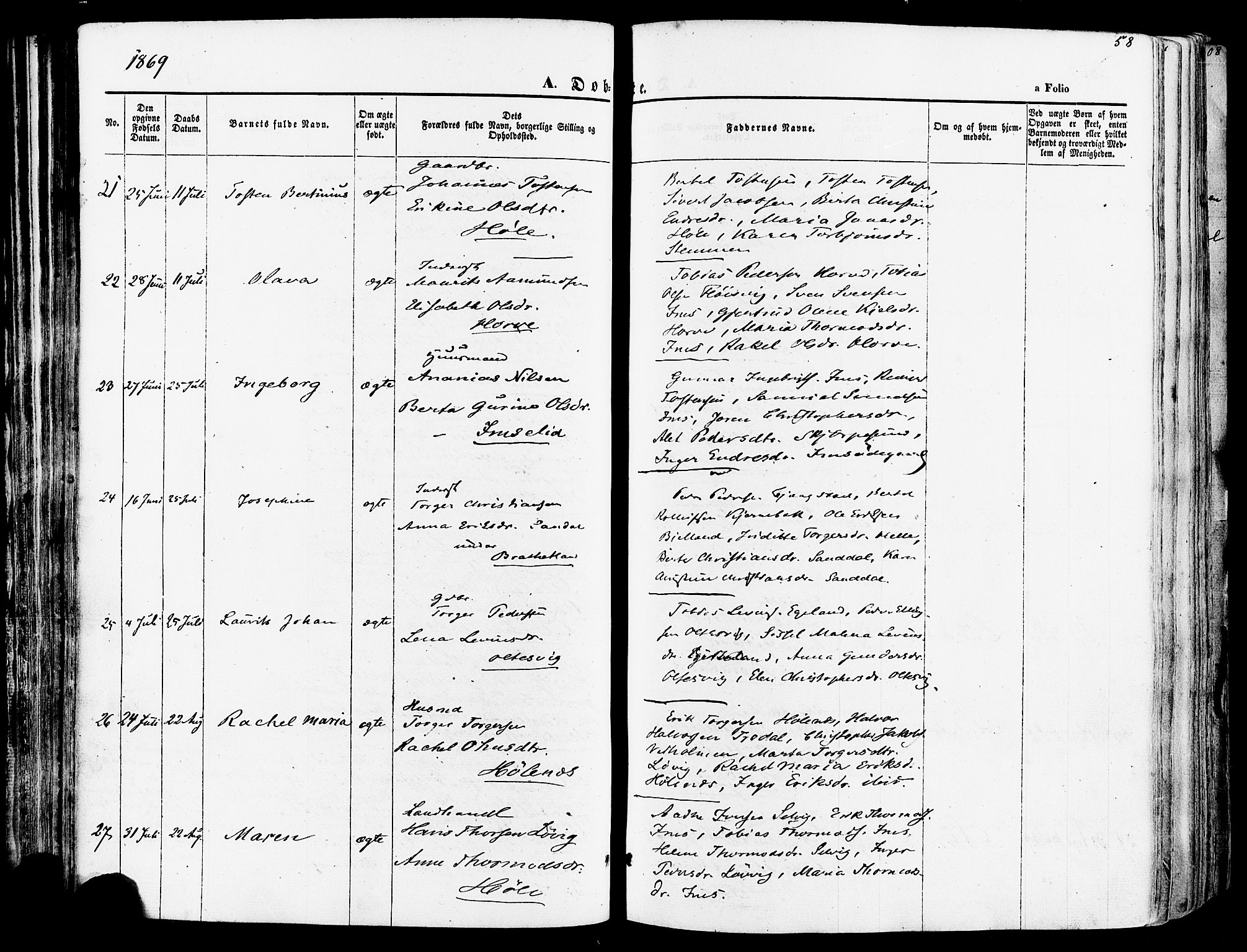 Høgsfjord sokneprestkontor, AV/SAST-A-101624/H/Ha/Haa/L0002: Parish register (official) no. A 2, 1855-1885, p. 58