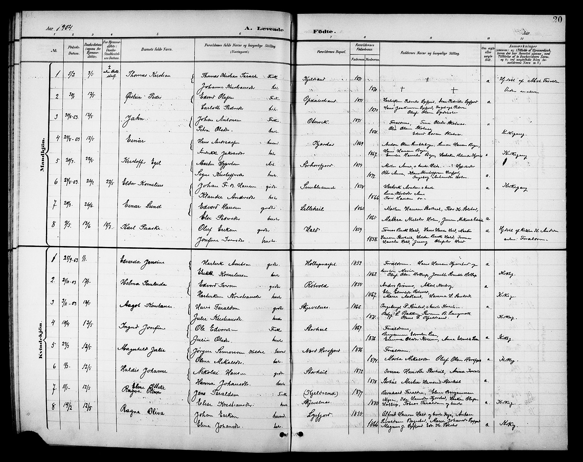 Ministerialprotokoller, klokkerbøker og fødselsregistre - Nordland, SAT/A-1459/811/L0170: Parish register (copy) no. 811C02, 1896-1908, p. 20