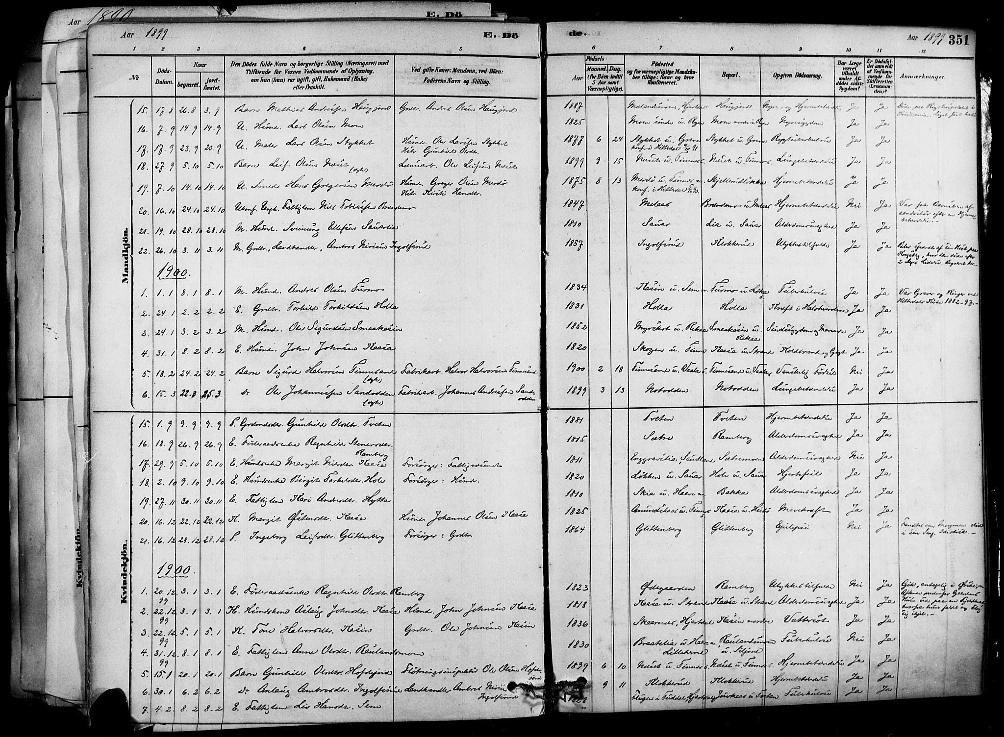 Heddal kirkebøker, SAKO/A-268/F/Fa/L0008: Parish register (official) no. I 8, 1878-1903, p. 351