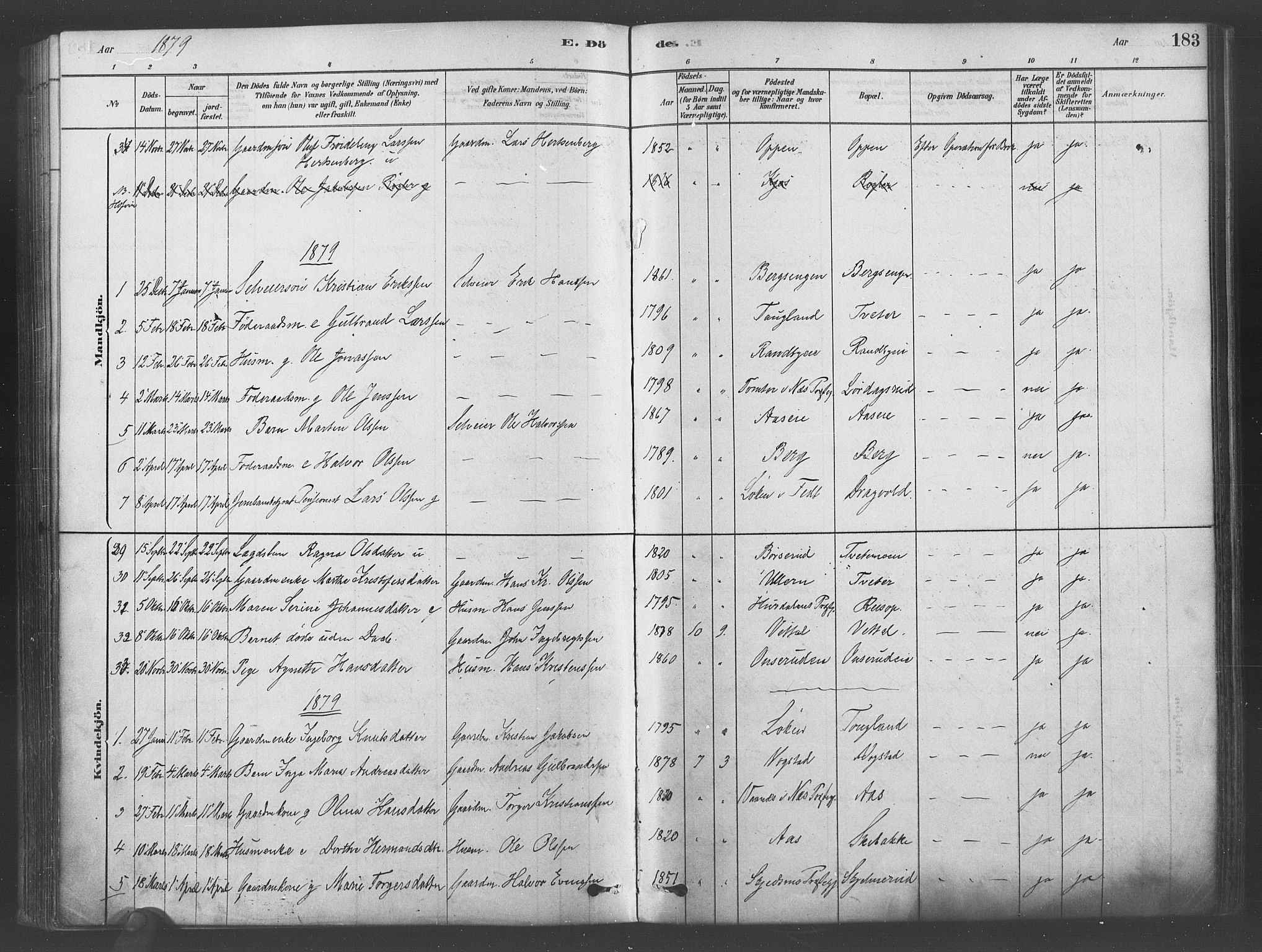 Ullensaker prestekontor Kirkebøker, SAO/A-10236a/F/Fa/L0019: Parish register (official) no. I 19, 1878-1891, p. 183