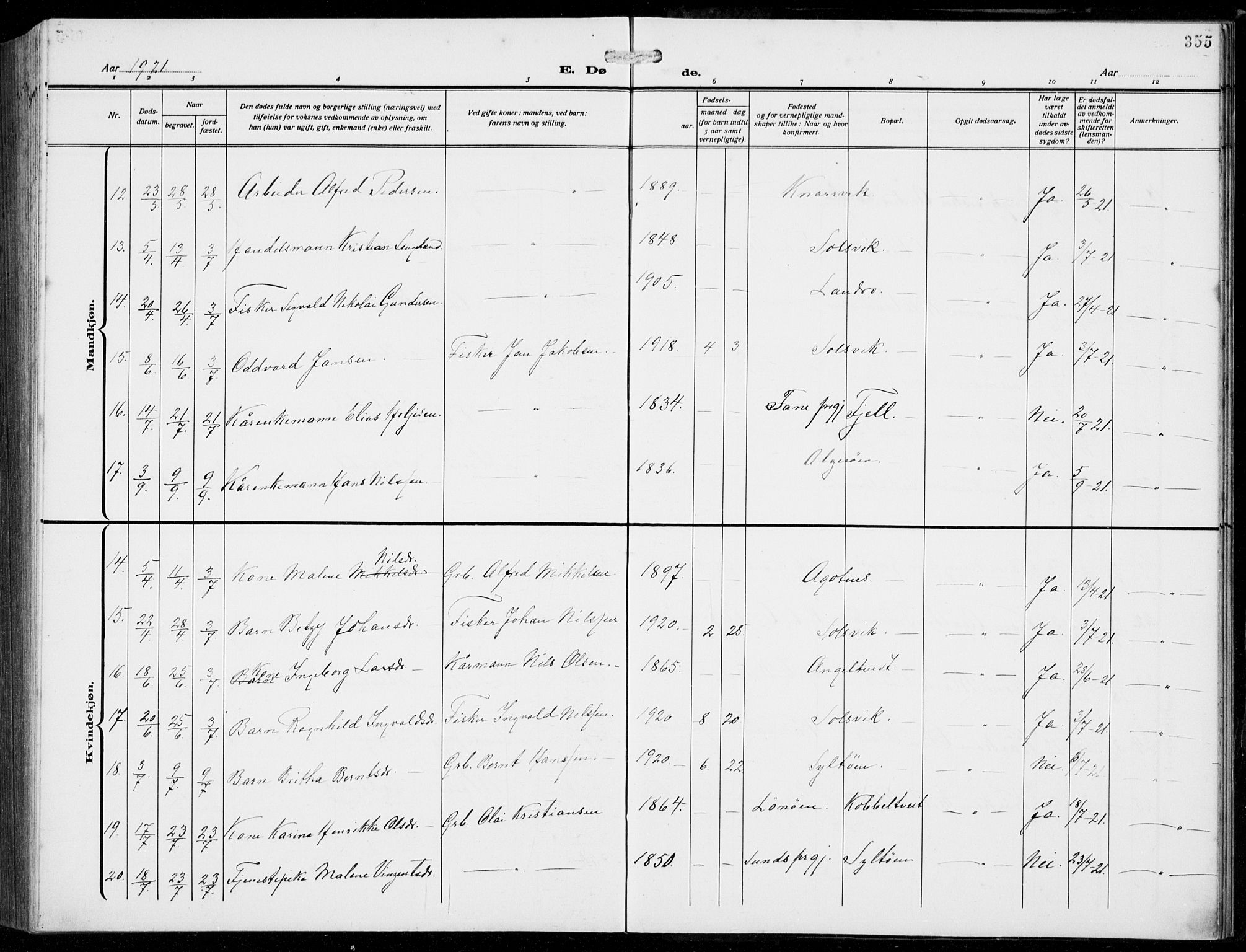 Fjell sokneprestembete, SAB/A-75301/H/Hab: Parish register (copy) no. A  6, 1918-1936, p. 355