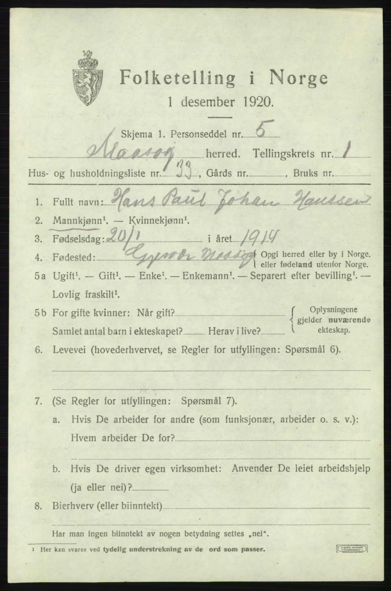 SATØ, 1920 census for Måsøy, 1920, p. 1188