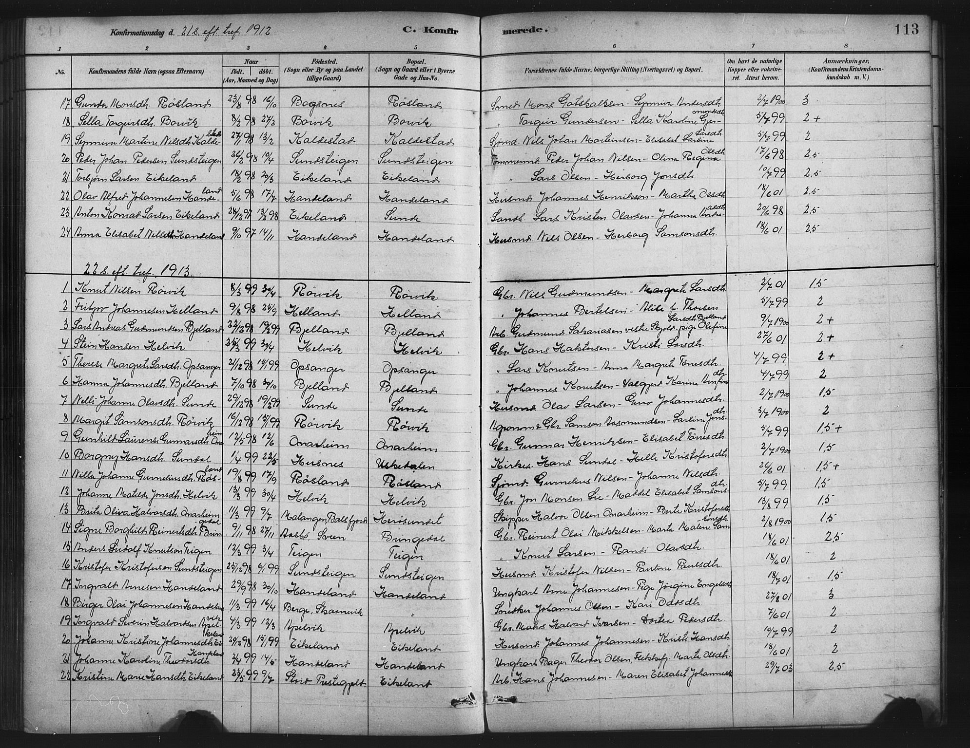 Husnes Sokneprestembete, SAB/A-75901/H/Hab: Parish register (copy) no. A 2, 1881-1917, p. 113