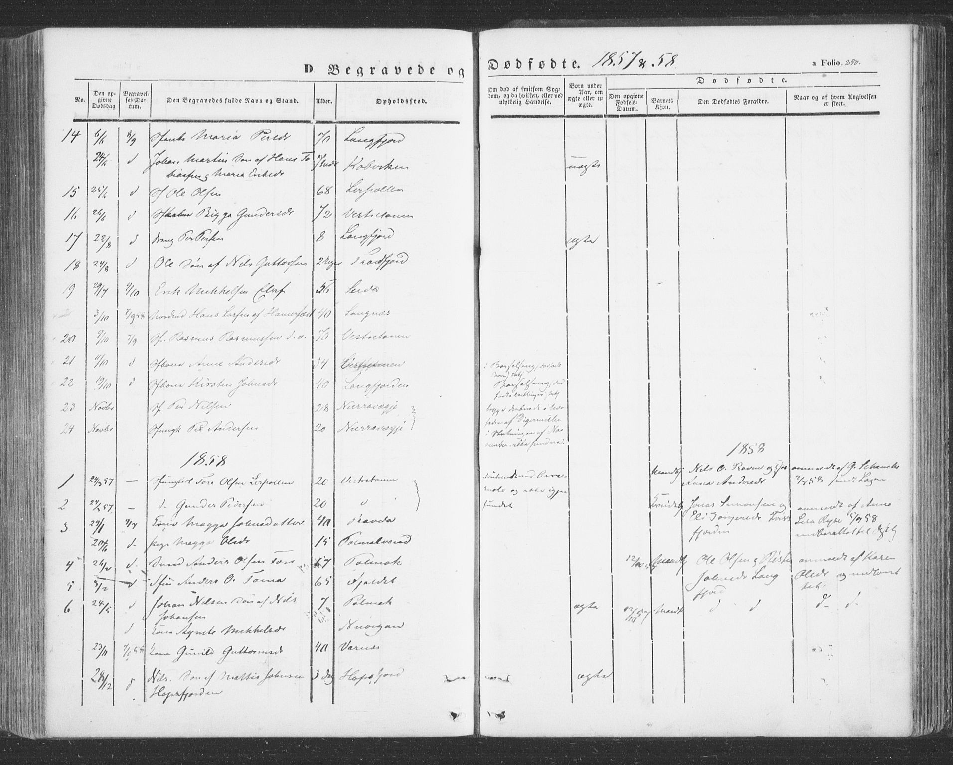 Tana sokneprestkontor, SATØ/S-1334/H/Ha/L0001kirke: Parish register (official) no. 1, 1846-1861, p. 250