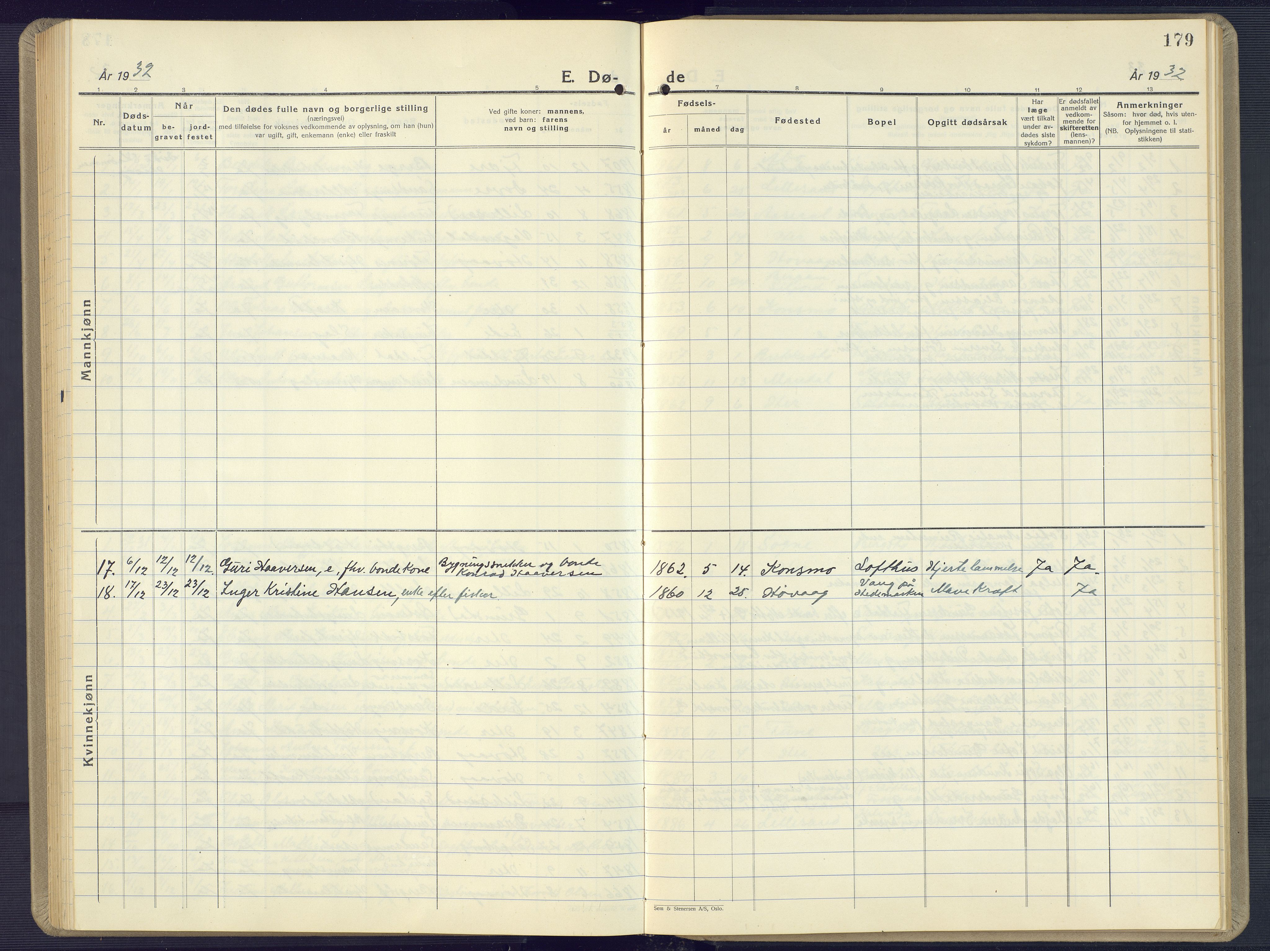 Vestre Moland sokneprestkontor, AV/SAK-1111-0046/F/Fb/Fbb/L0008: Parish register (copy) no. B 8, 1930-1966, p. 179