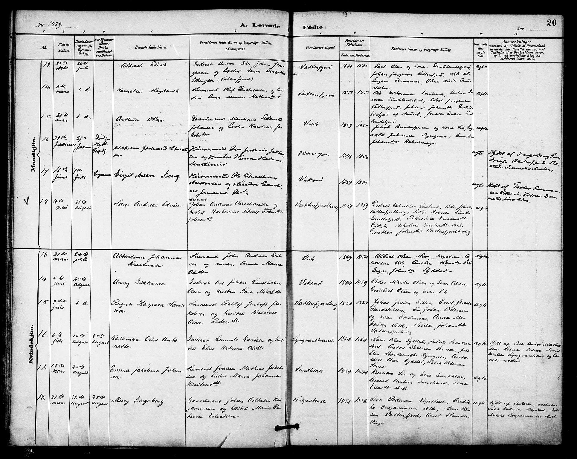 Ministerialprotokoller, klokkerbøker og fødselsregistre - Nordland, AV/SAT-A-1459/876/L1097: Parish register (official) no. 876A03, 1886-1896, p. 20