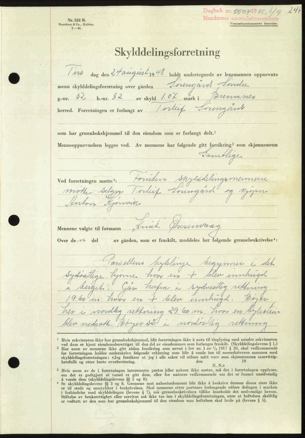 Nordmøre sorenskriveri, AV/SAT-A-4132/1/2/2Ca: Mortgage book no. A109, 1948-1948, Diary no: : 2524/1948