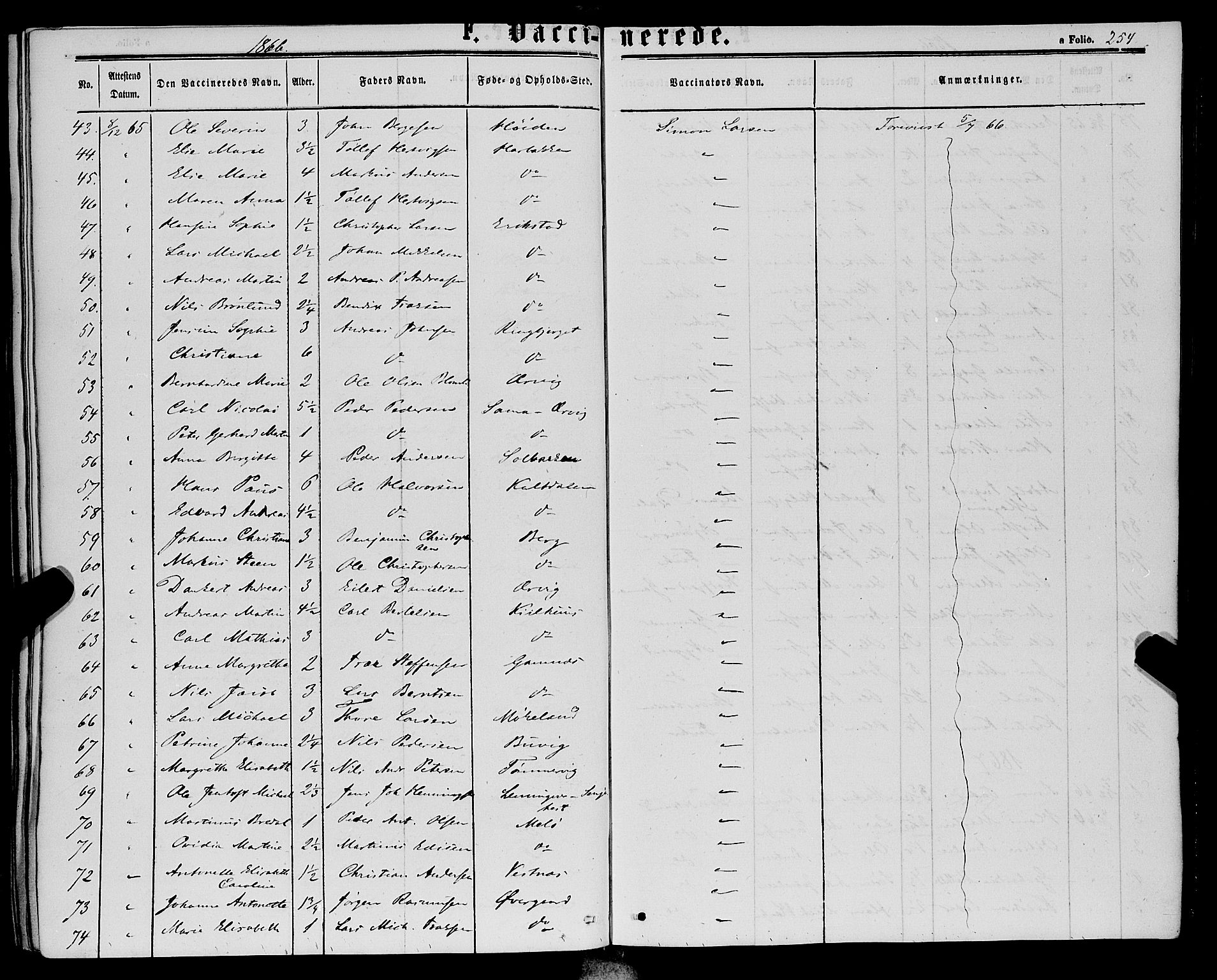 Trondenes sokneprestkontor, AV/SATØ-S-1319/H/Ha/L0012kirke: Parish register (official) no. 12, 1863-1870, p. 254