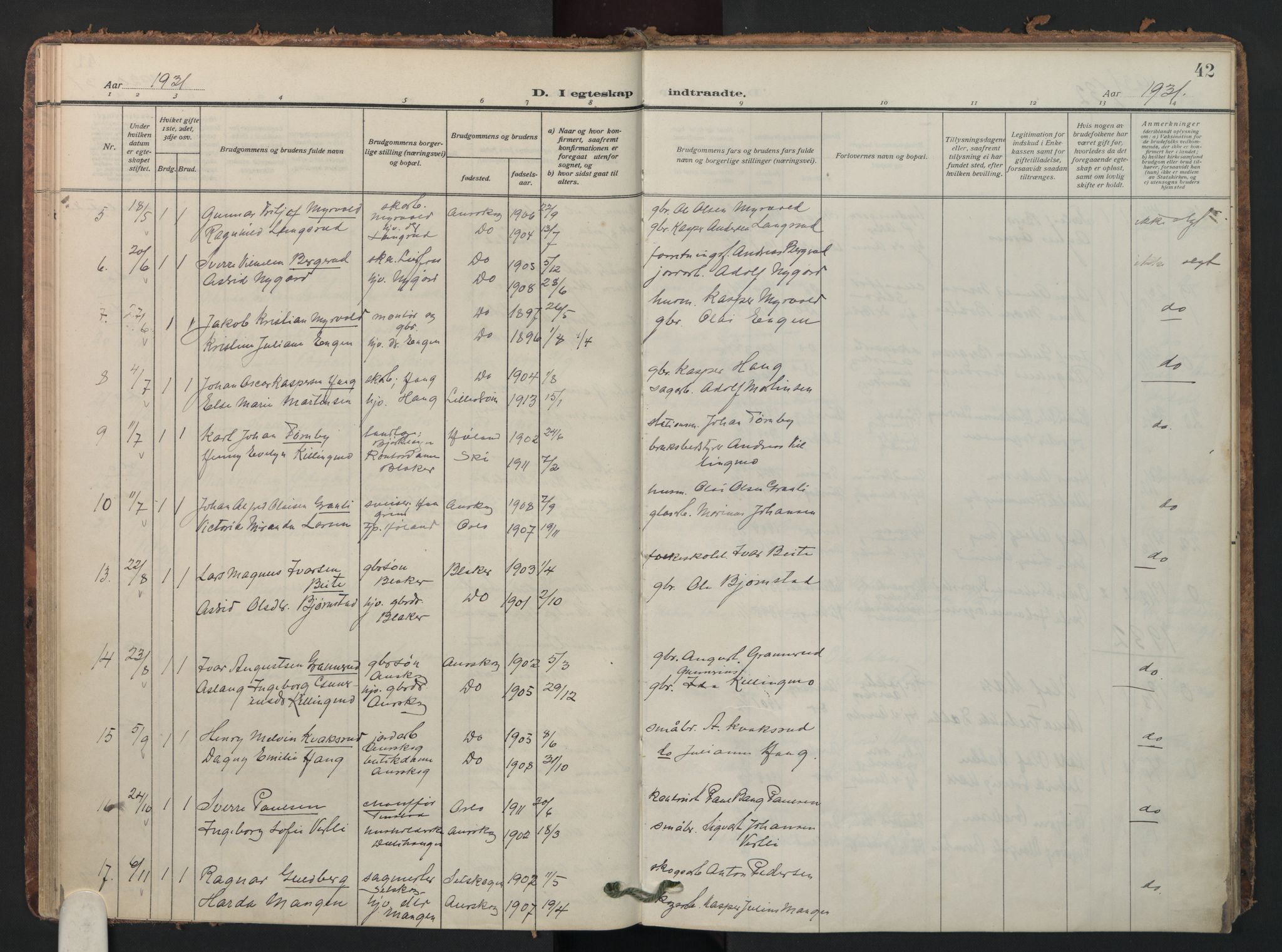 Aurskog prestekontor Kirkebøker, SAO/A-10304a/F/Fa/L0016: Parish register (official) no. I 16, 1910-1934, p. 42