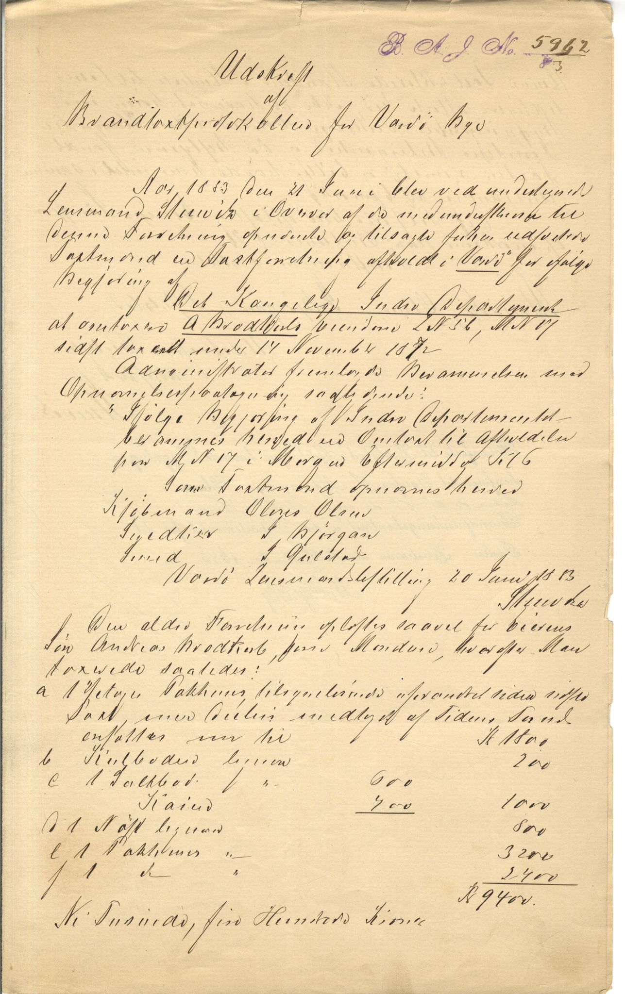 Brodtkorb handel A/S, VAMU/A-0001/Q/Qb/L0001: Skjøter og grunnbrev i Vardø by, 1822-1943, p. 230