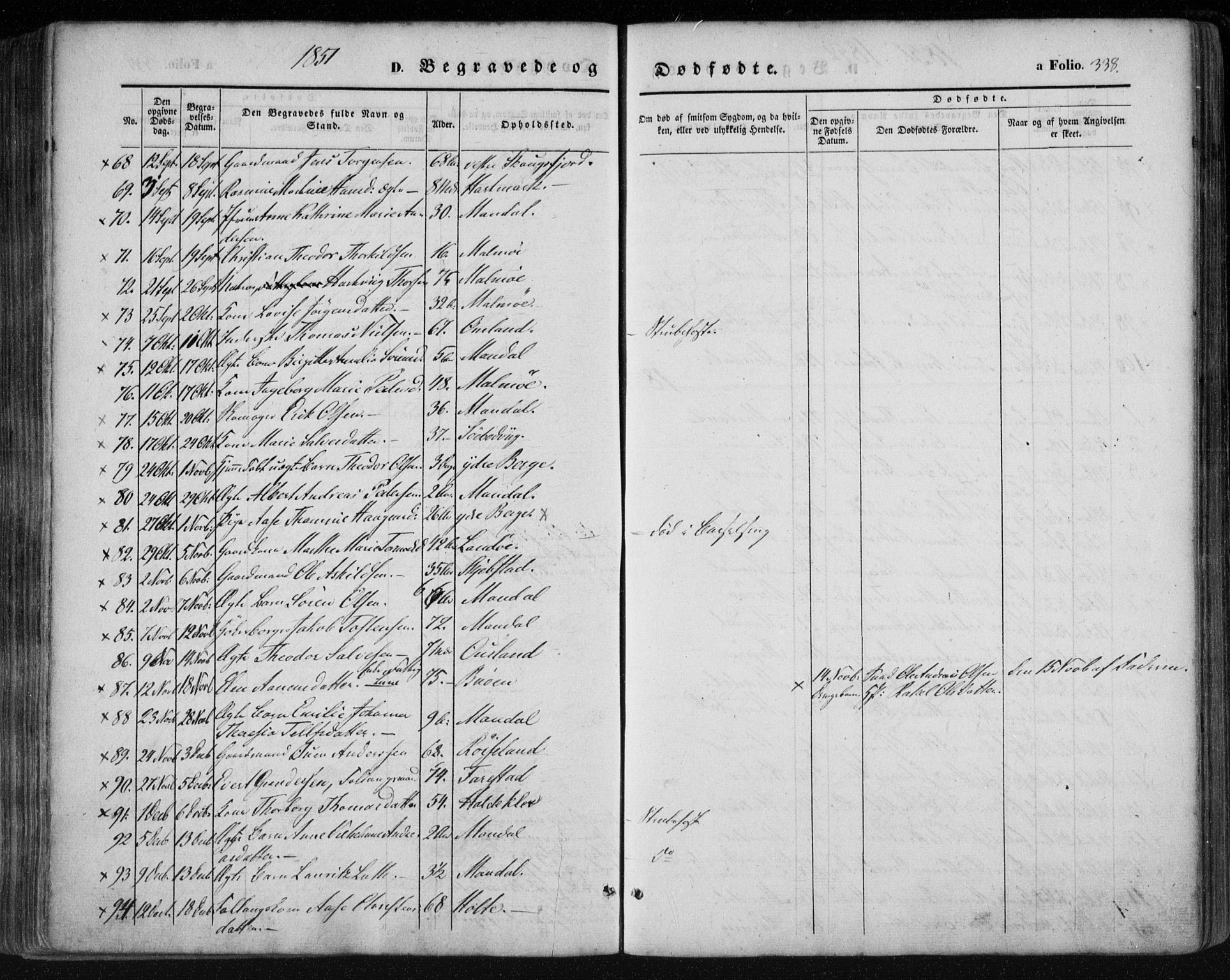 Mandal sokneprestkontor, SAK/1111-0030/F/Fa/Faa/L0013: Parish register (official) no. A 13, 1847-1859, p. 338