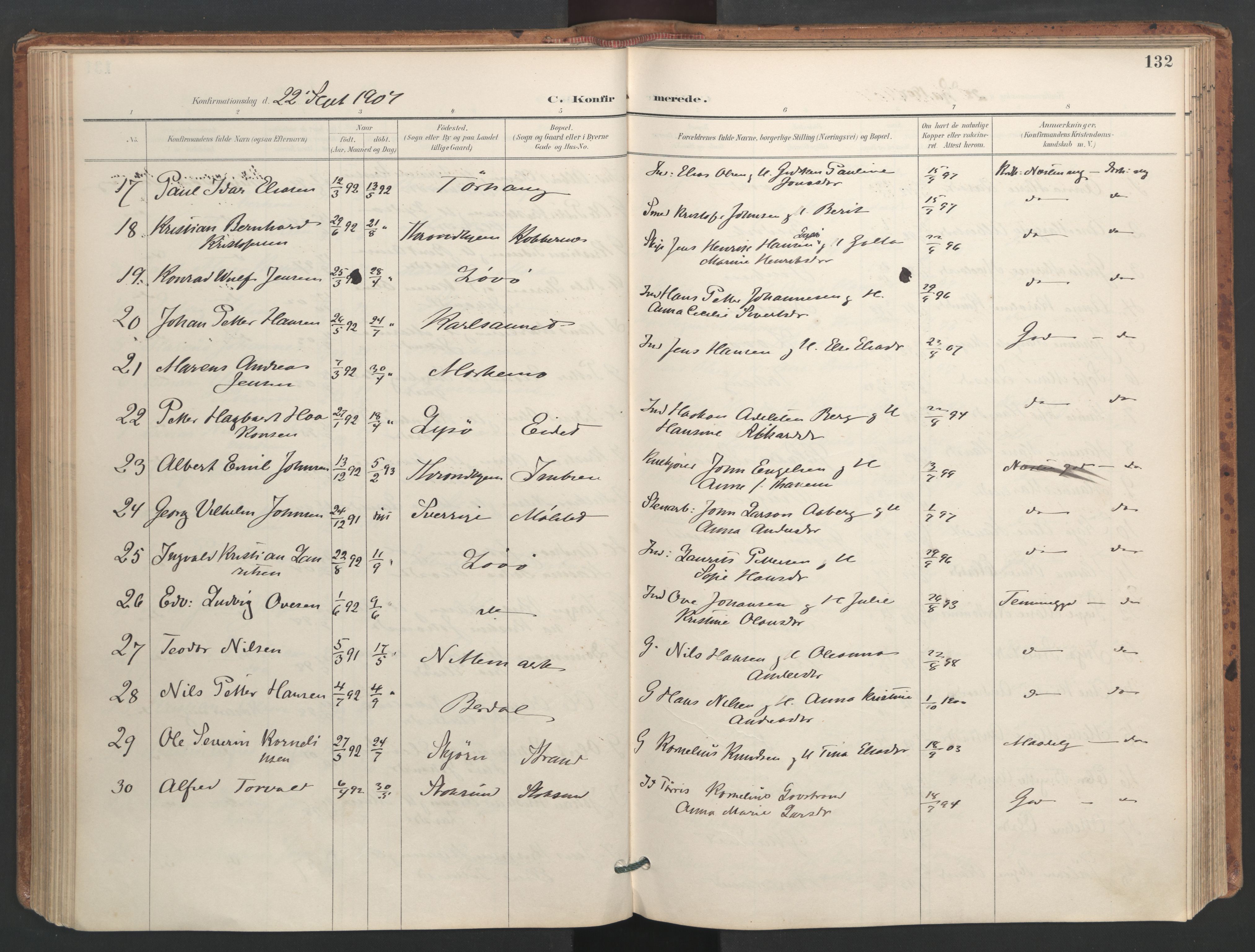 Ministerialprotokoller, klokkerbøker og fødselsregistre - Sør-Trøndelag, SAT/A-1456/655/L0681: Parish register (official) no. 655A10, 1895-1907, p. 132