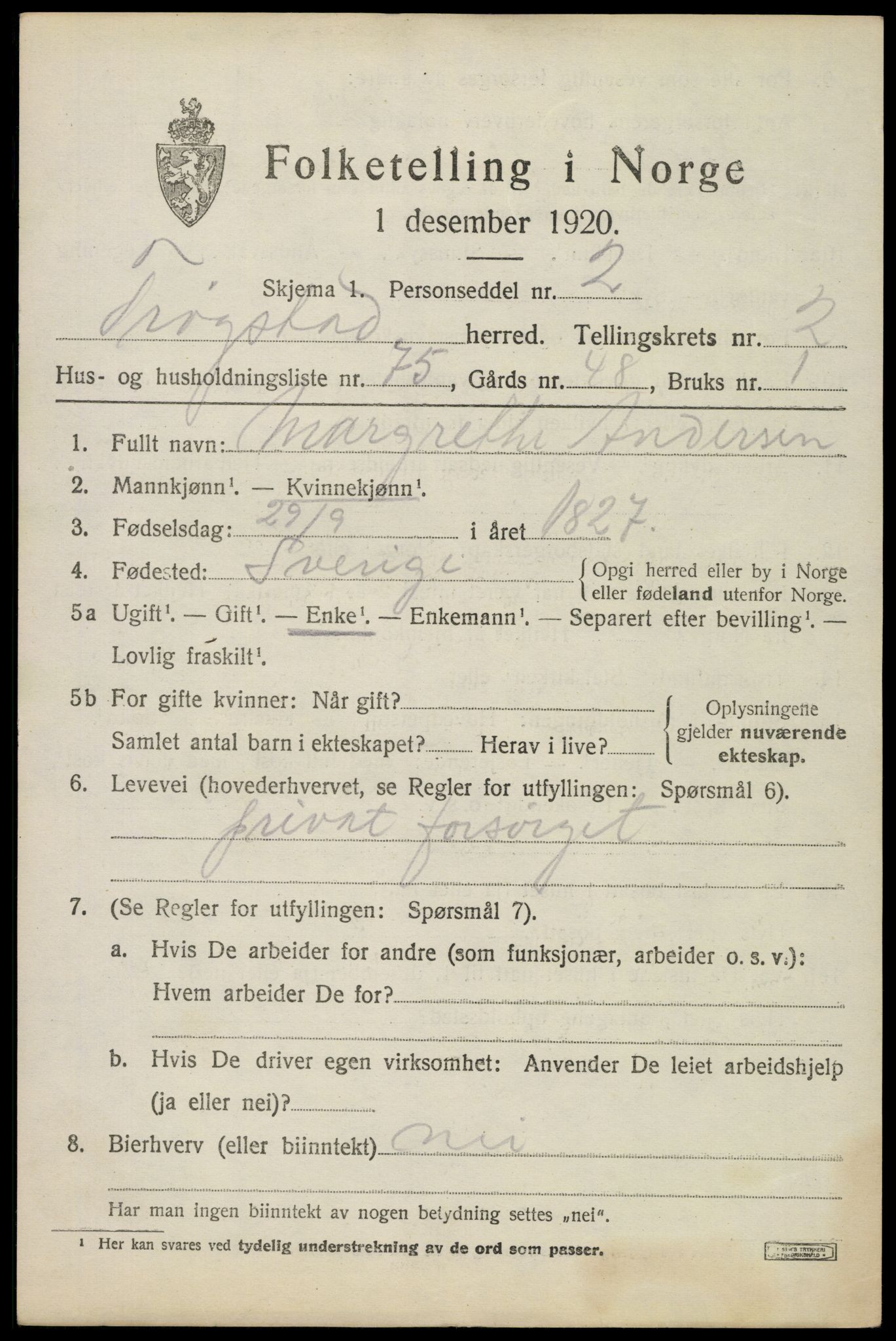 SAO, 1920 census for Trøgstad, 1920, p. 3116