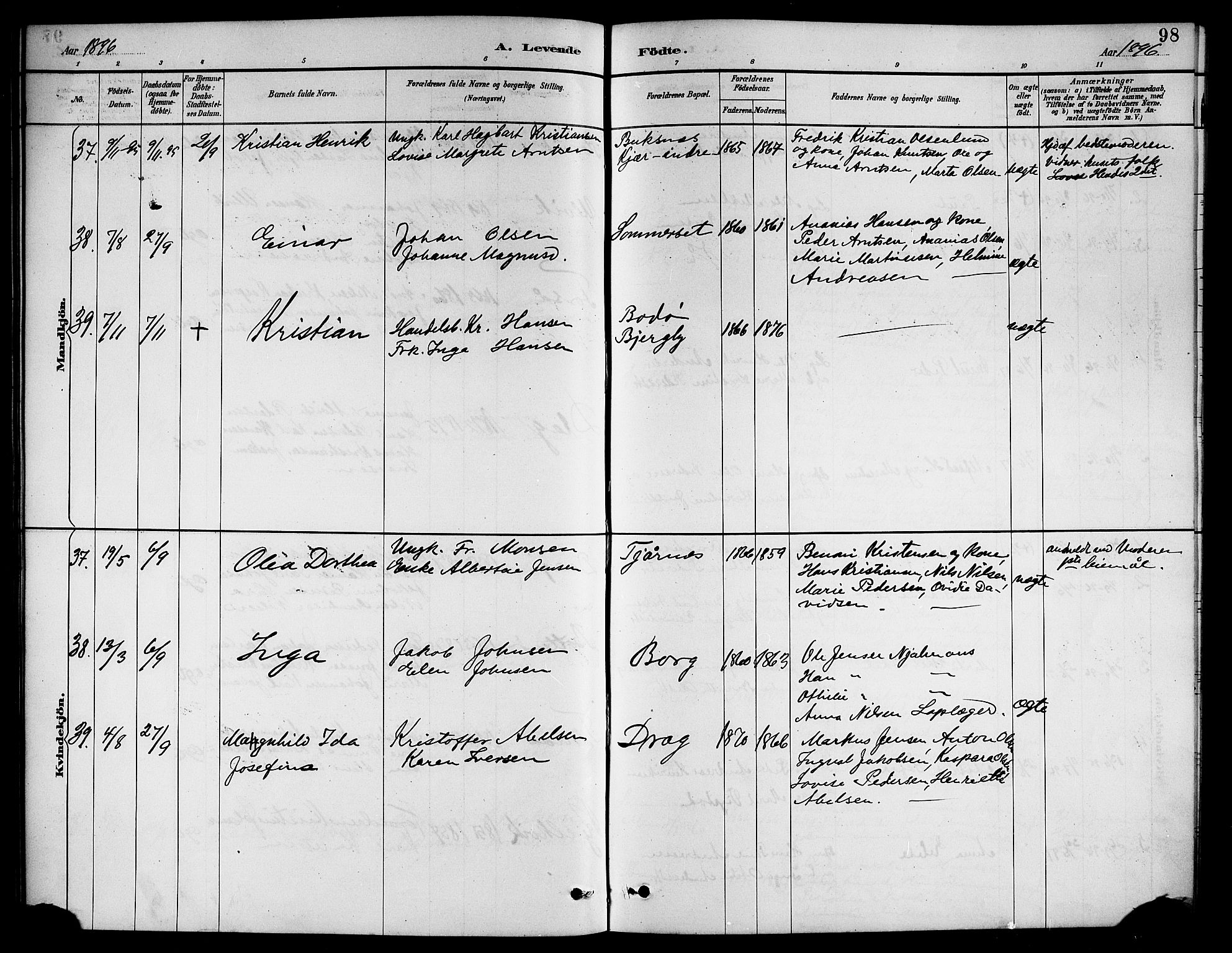 Ministerialprotokoller, klokkerbøker og fødselsregistre - Nordland, AV/SAT-A-1459/861/L0876: Parish register (copy) no. 861C02, 1887-1903, p. 98