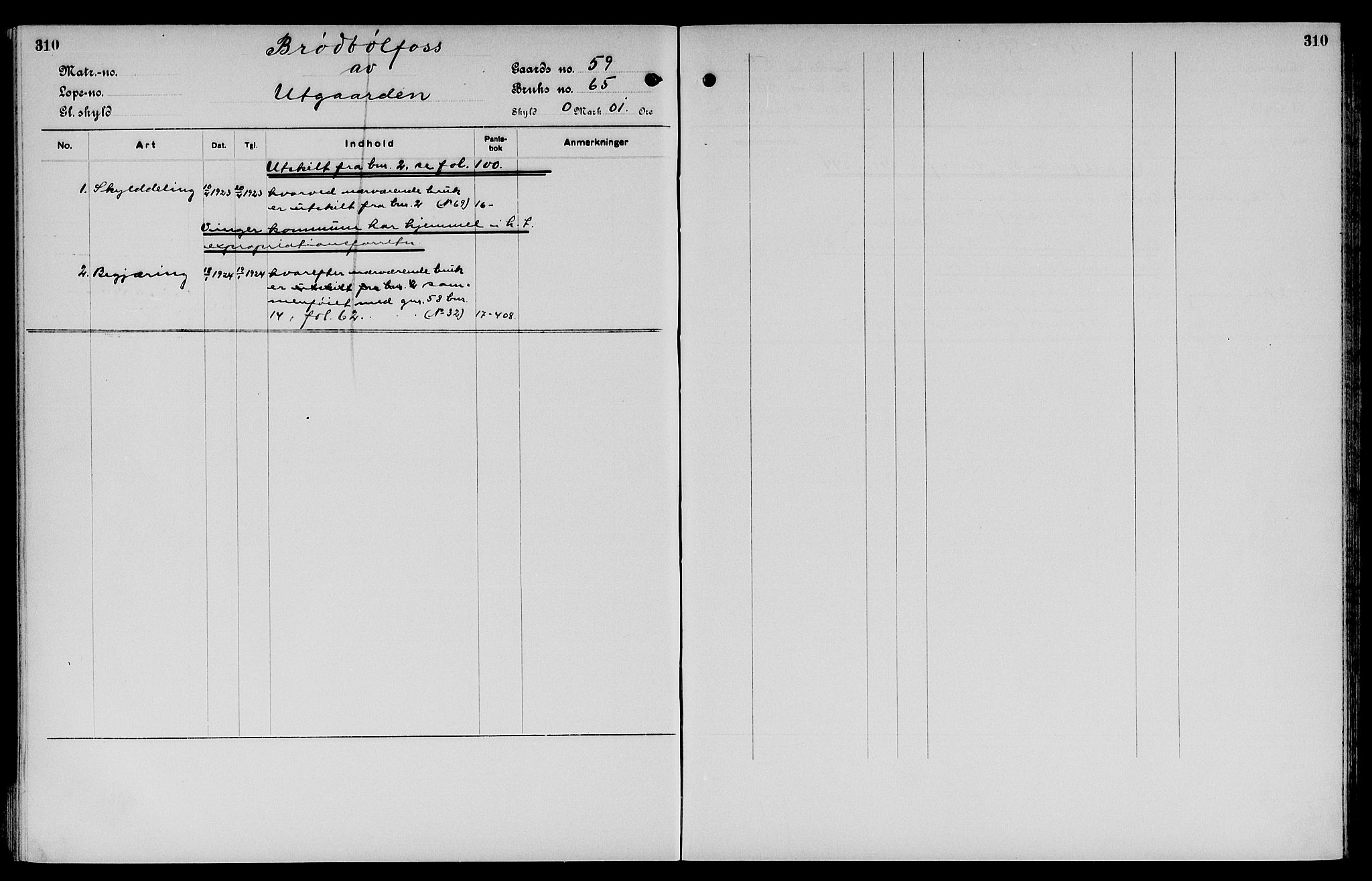 Vinger og Odal sorenskriveri, SAH/TING-022/H/Ha/Hac/Hacc/L0009: Mortgage register no. 3.9, 1923, p. 310