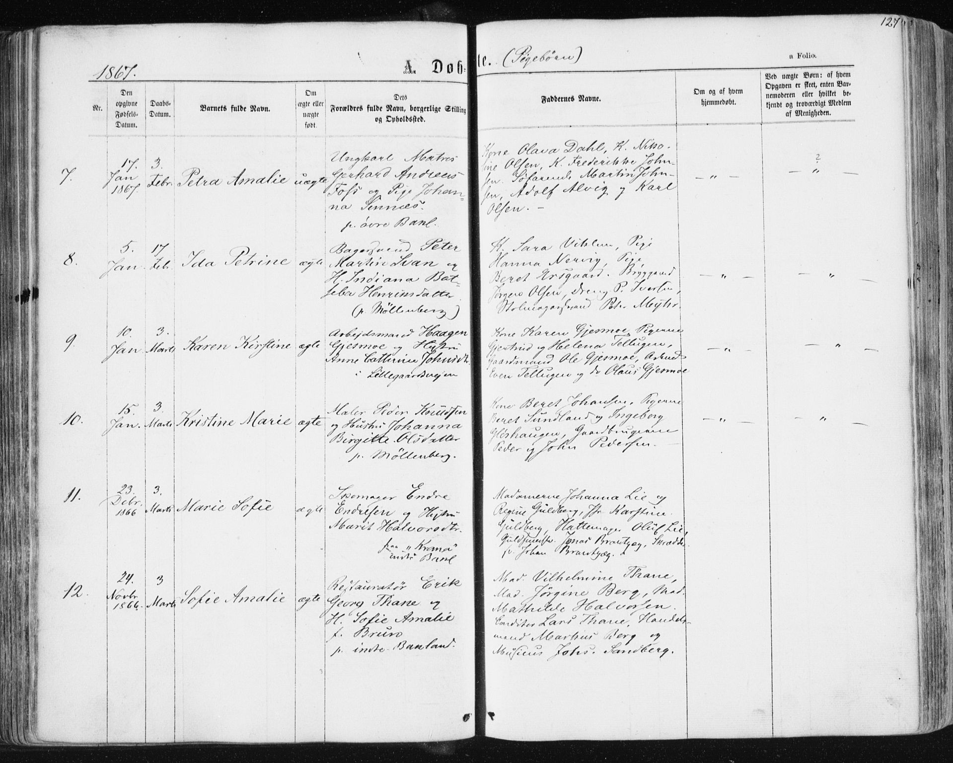 Ministerialprotokoller, klokkerbøker og fødselsregistre - Sør-Trøndelag, SAT/A-1456/604/L0186: Parish register (official) no. 604A07, 1866-1877, p. 127