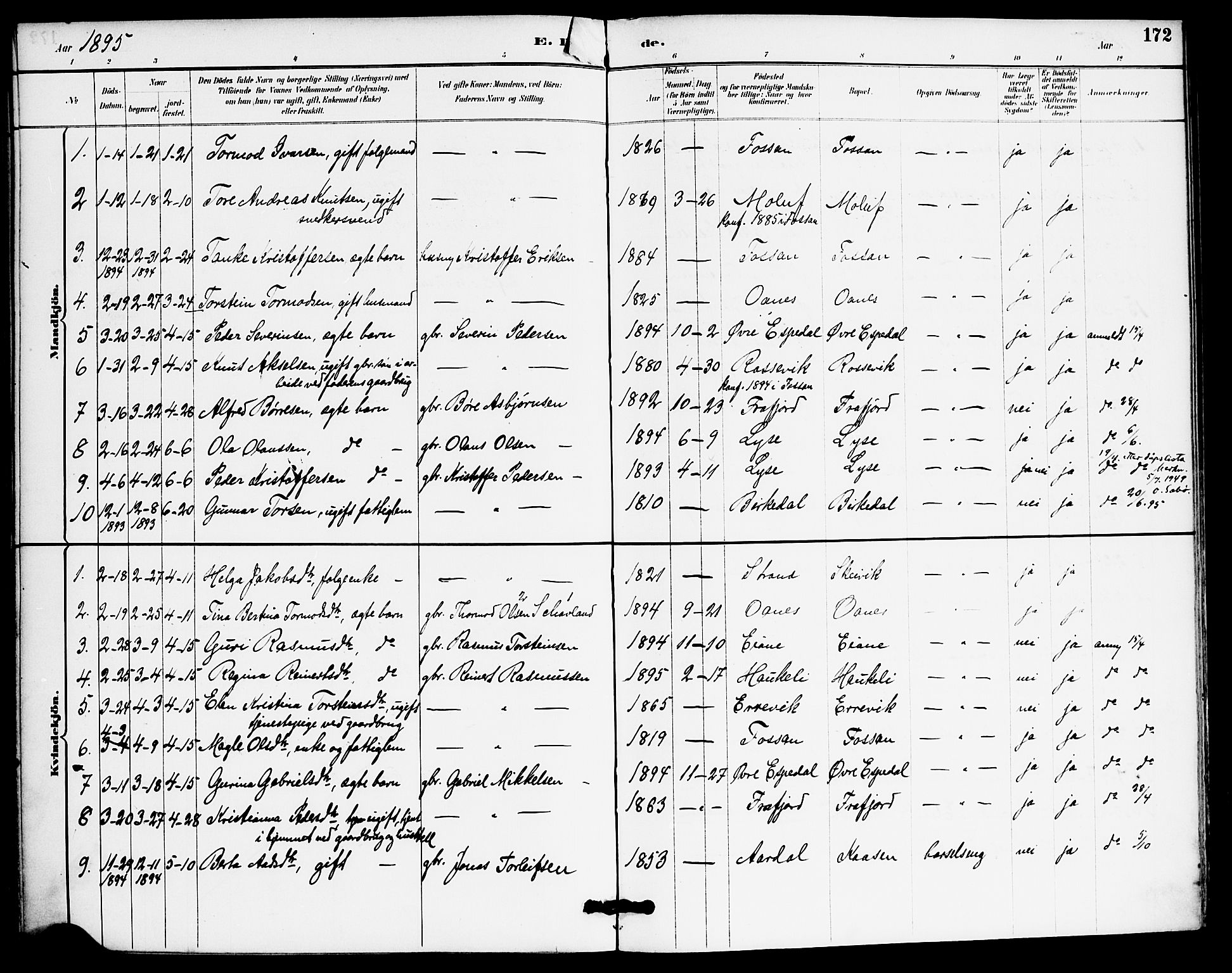 Høgsfjord sokneprestkontor, SAST/A-101624/H/Ha/Haa/L0006: Parish register (official) no. A 6, 1885-1897, p. 172