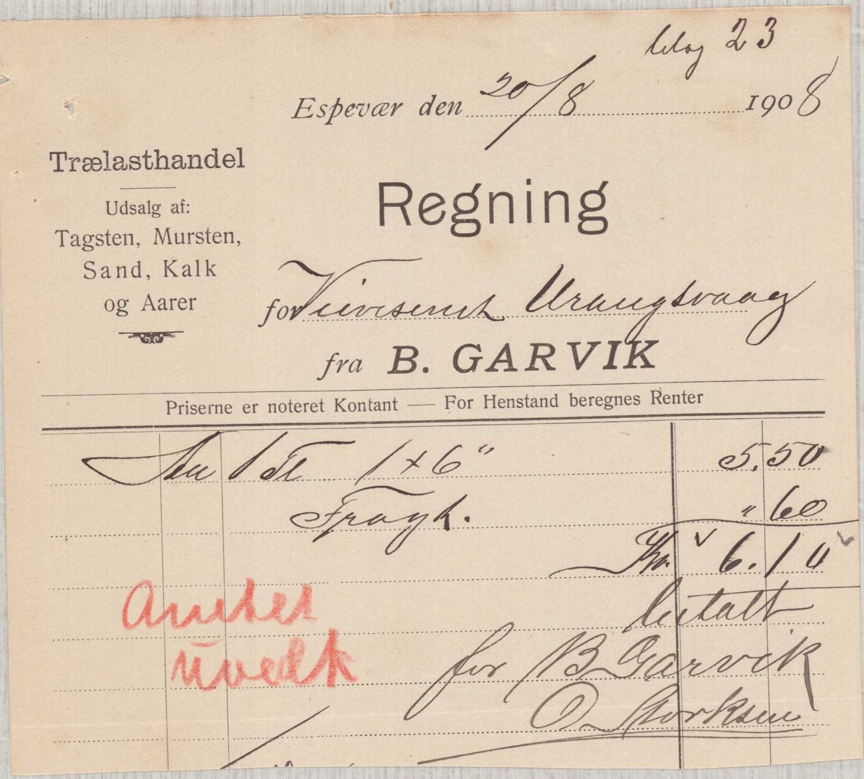 Finnaas kommune. Formannskapet, IKAH/1218a-021/E/Ea/L0002/0005: Rekneskap for veganlegg / Rekneskap for veganlegget Urangsvåg - Mælandsvåg, 1907-1909, p. 59