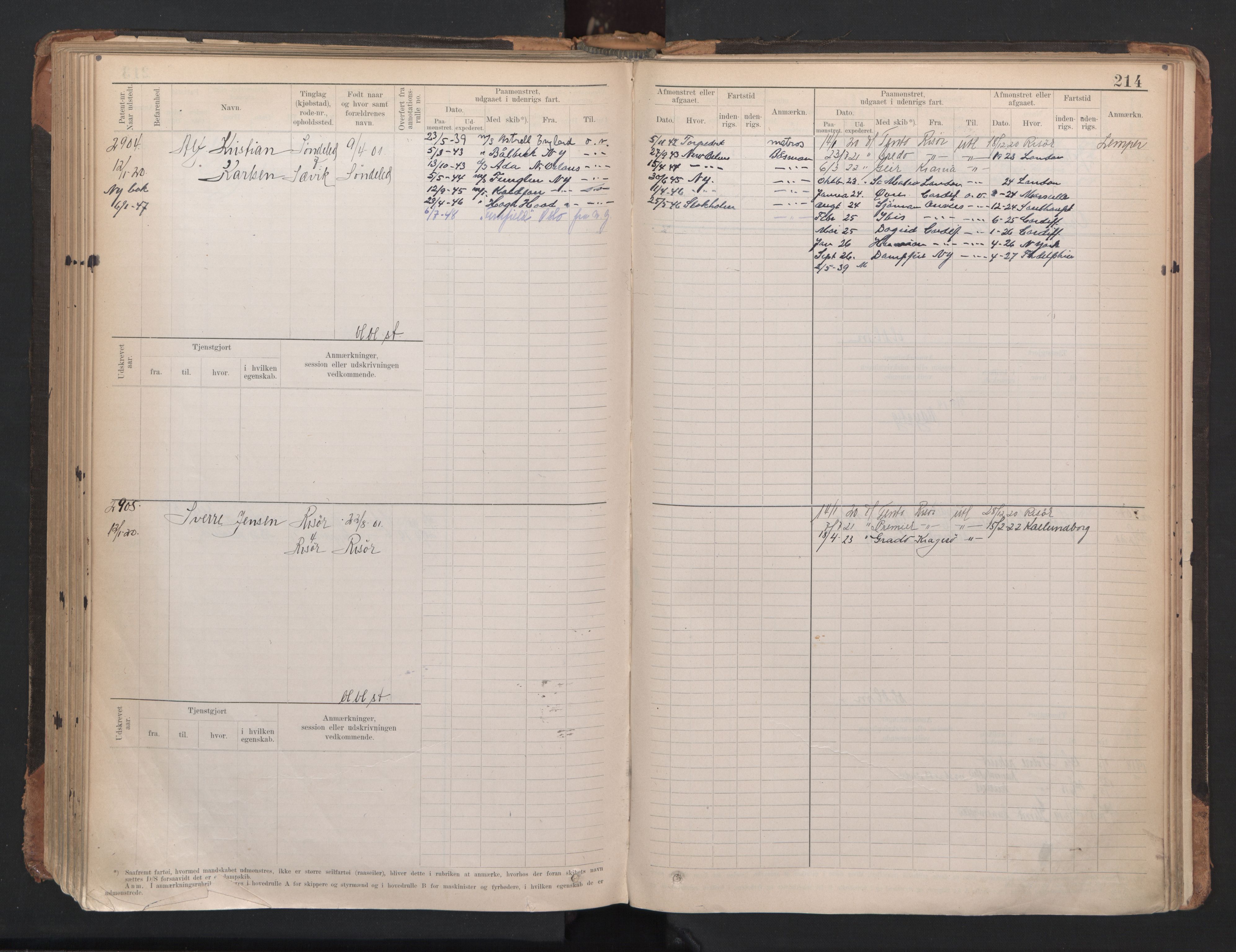 Risør mønstringskrets, AV/SAK-2031-0010/F/Fb/L0005: Hovedrulle A nr 2485-3065, Q-5, 1904-1948, p. 220