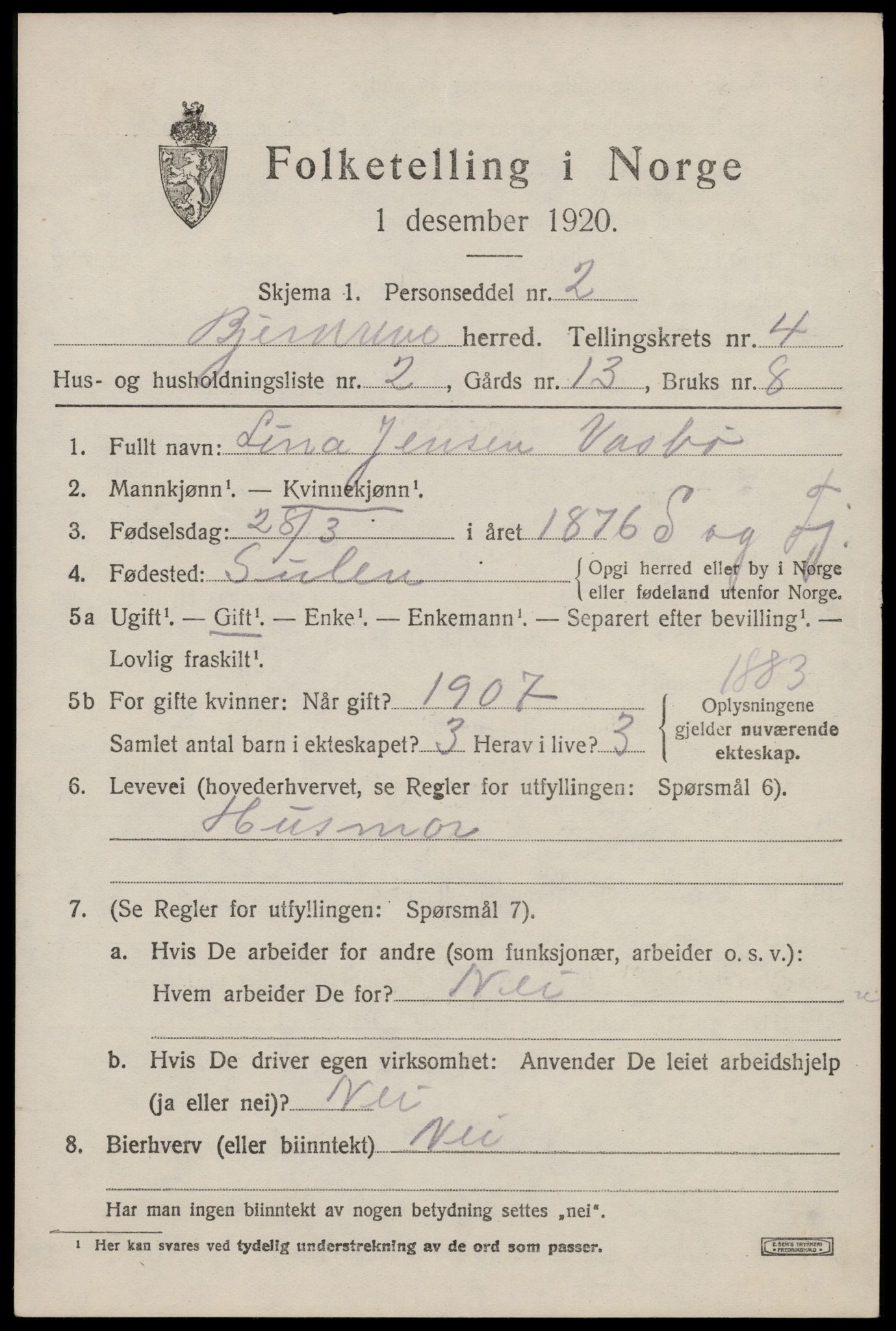 SAST, 1920 census for Bjerkreim, 1920, p. 1778