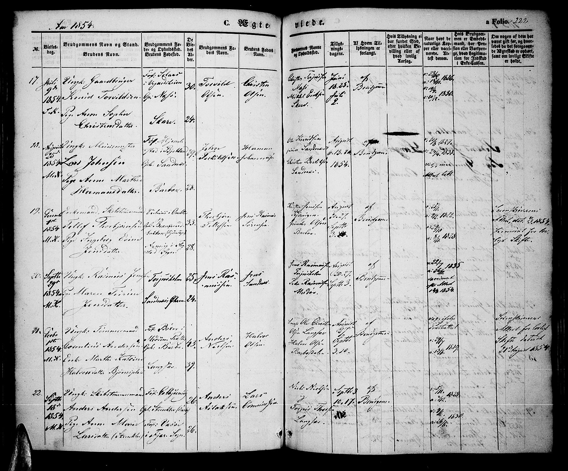 Tromøy sokneprestkontor, AV/SAK-1111-0041/F/Fa/L0005: Parish register (official) no. A 5, 1847-1856, p. 222